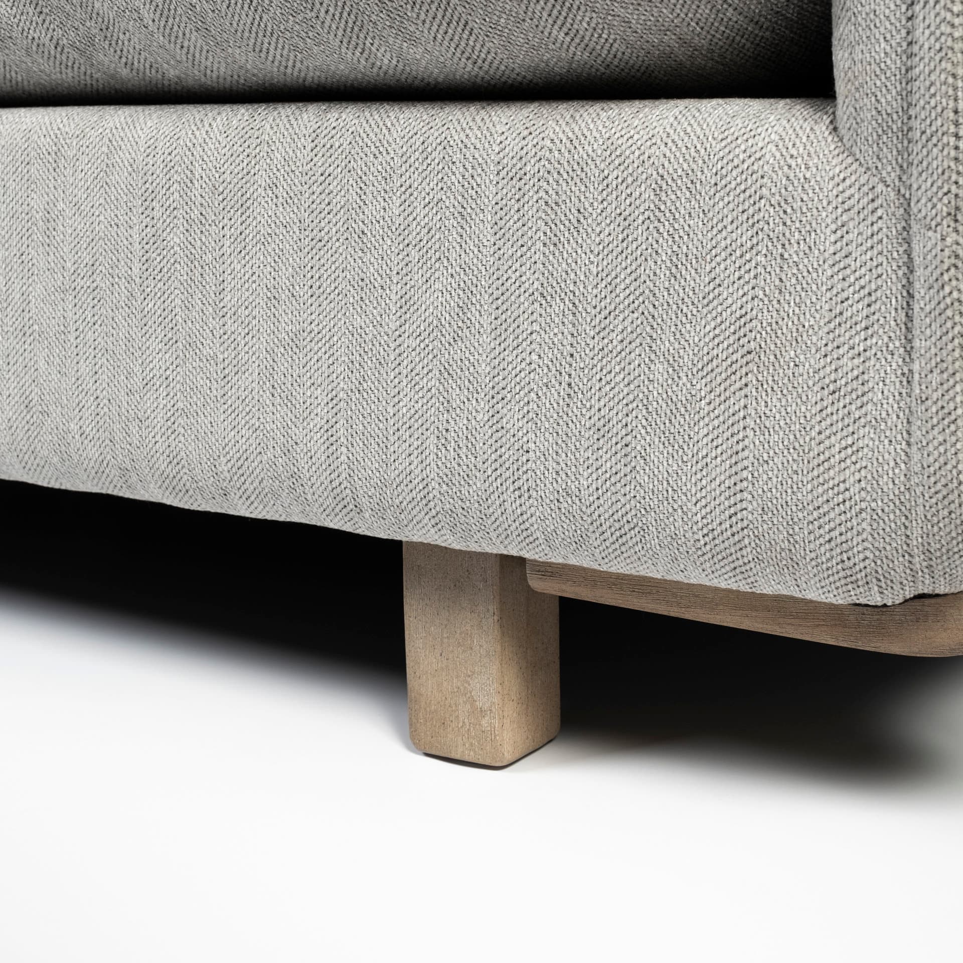 Roy II Frost Gray Upholstered and Brown Wood Frame Arm Chair — product photograph