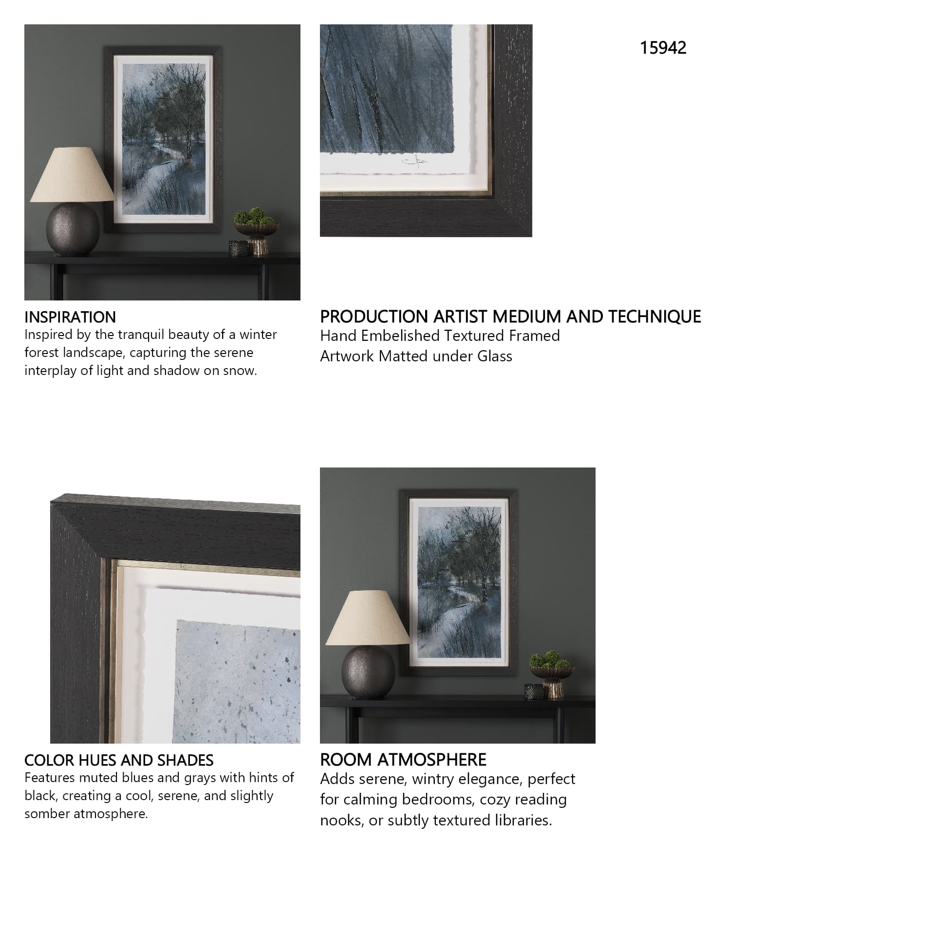 Brook and Willows II by Mercana Studio Hand Embelished Textured Framed Artwork Matted under Glass — in a styled room