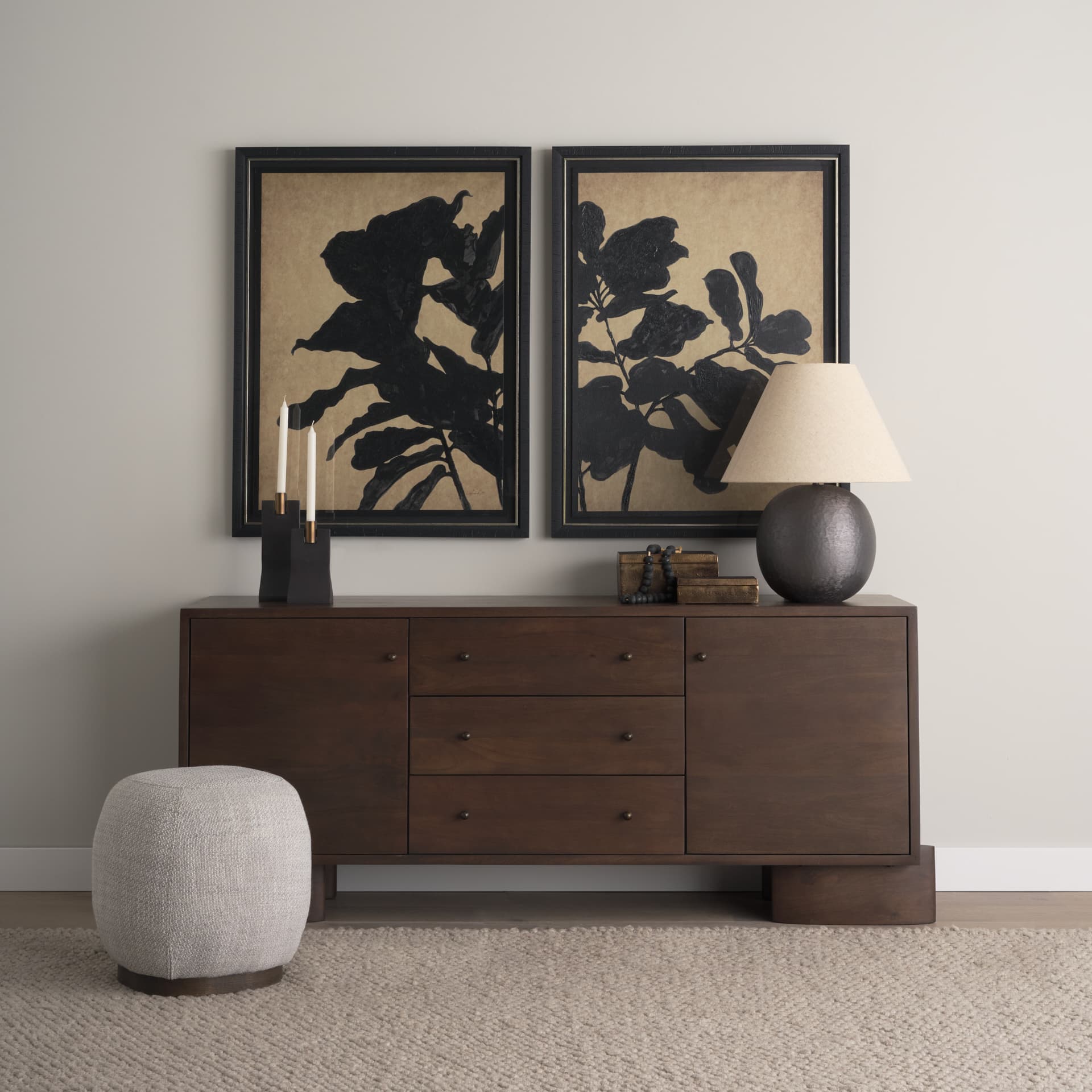Ficus Silhouette I by Mercana Studio a Hand Embellished Framed Art Print Matted under Glass — in a styled room