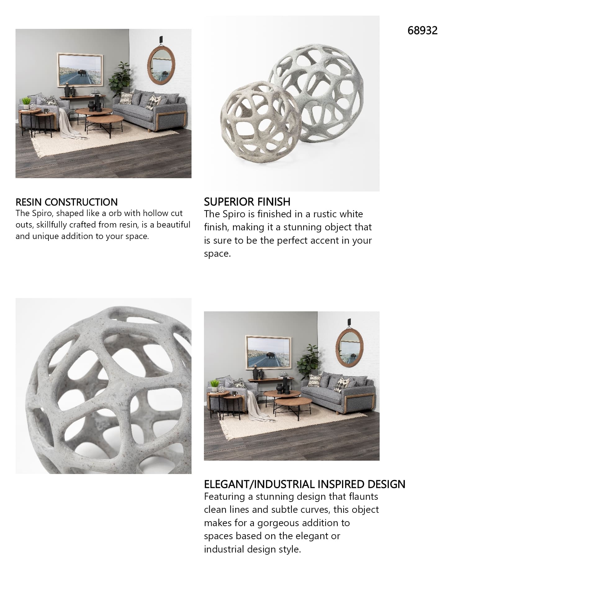 Spiro 6L x 6W Off-White Hollow Decorative Orb — in a styled room