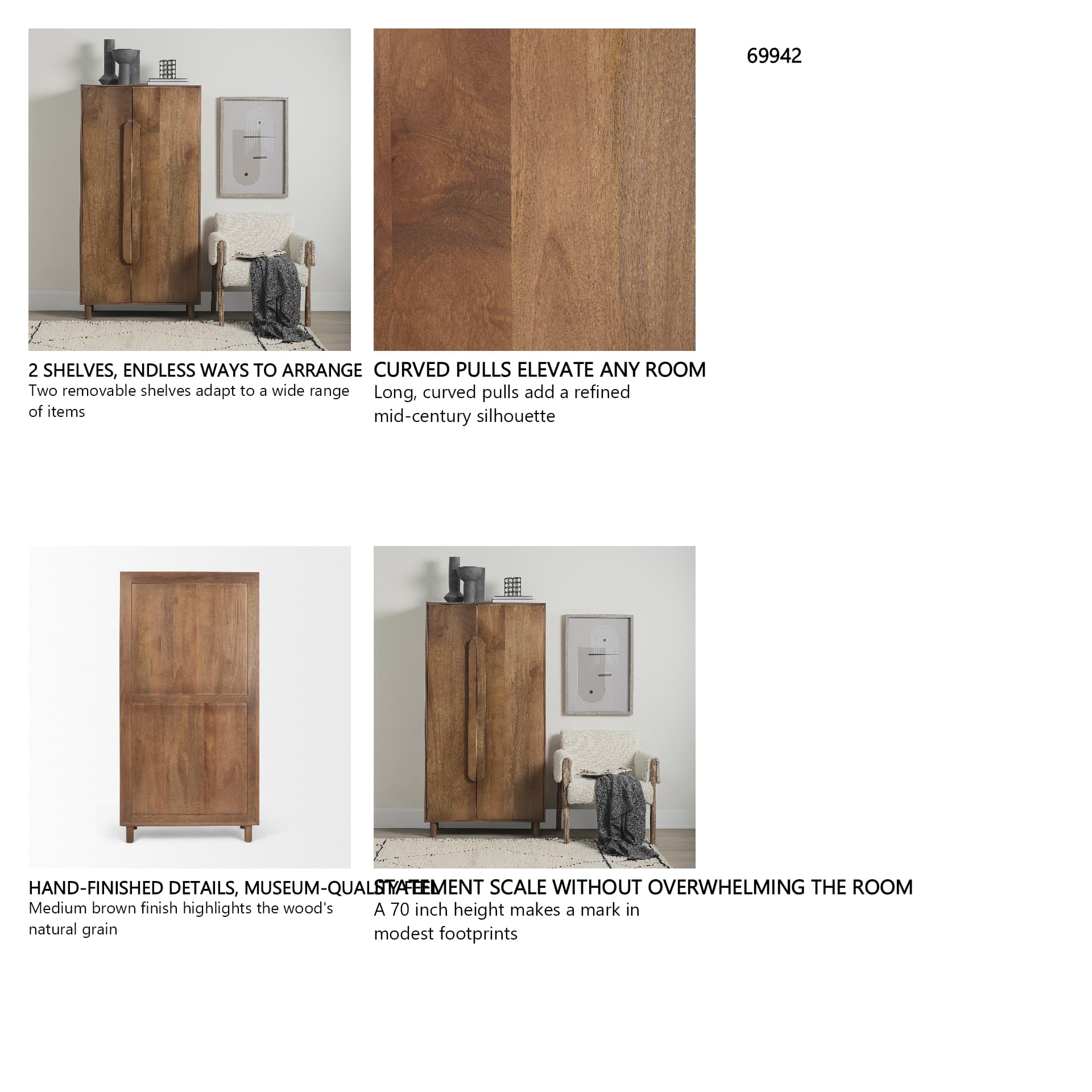 Astrid 36.0L x 17.0W x 70.0H Medium Brown Solid Wood Armoire — in a styled room