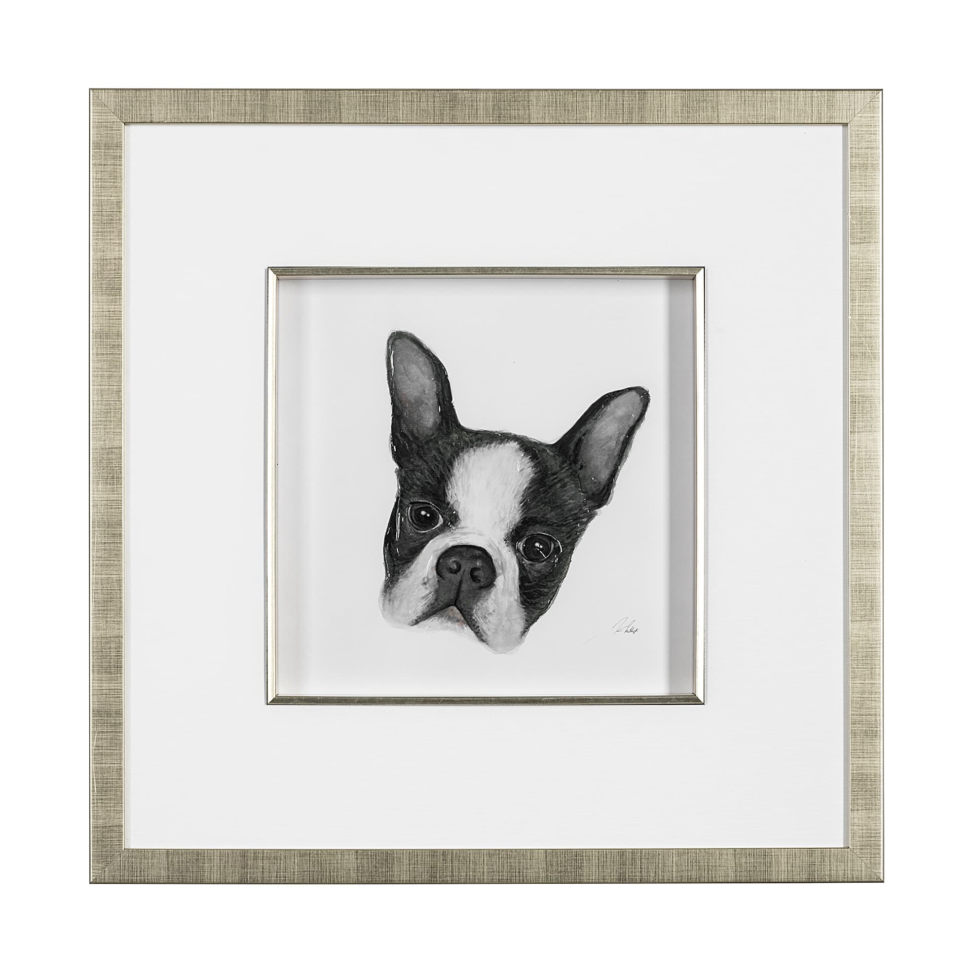 Floyd (Boston Terrier 1) by Mercana Studio Hand Embellished Framed Art Print Matted under Glass — product photograph