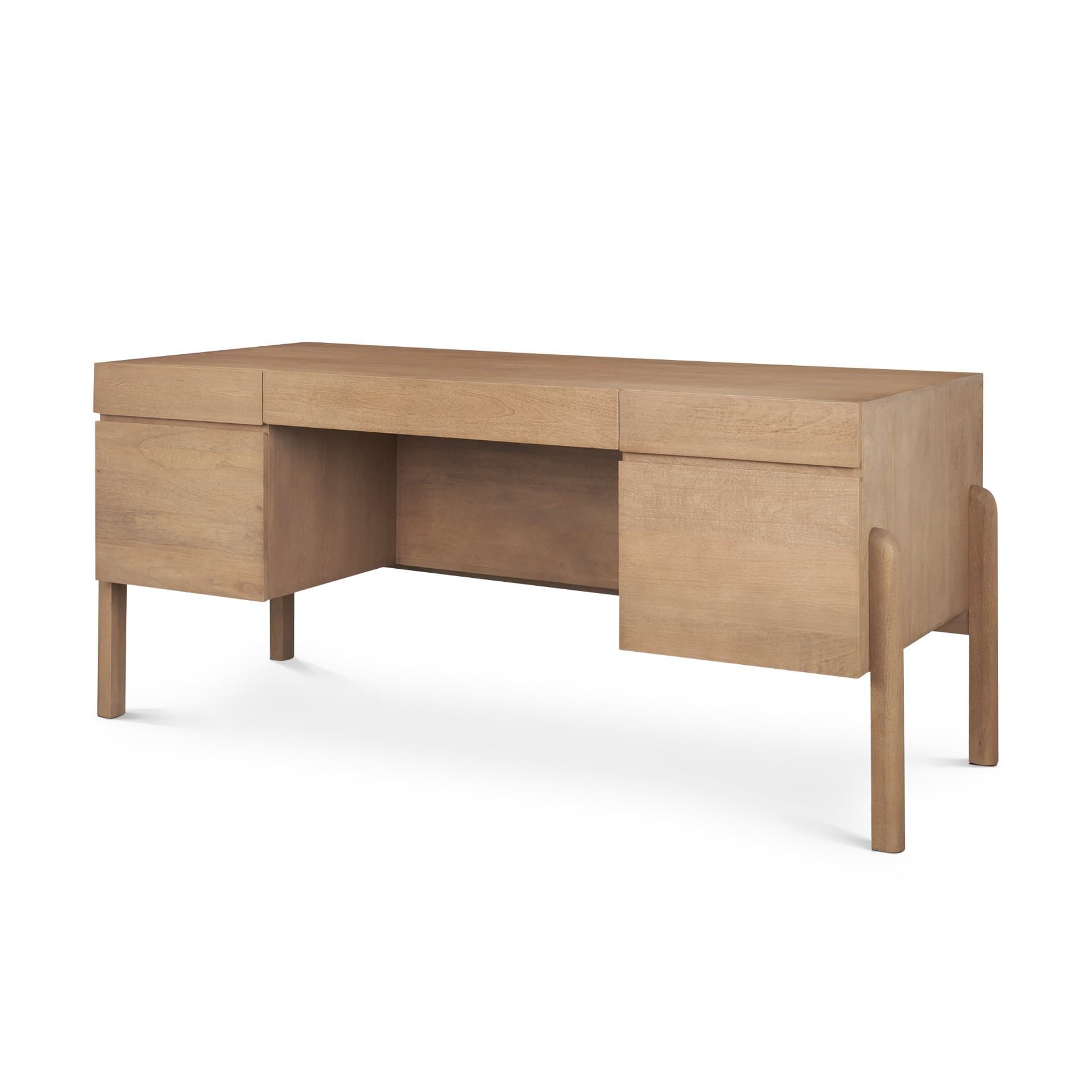 Trellyn Light Brown Solid Wood Carved Woven Desk — product photograph