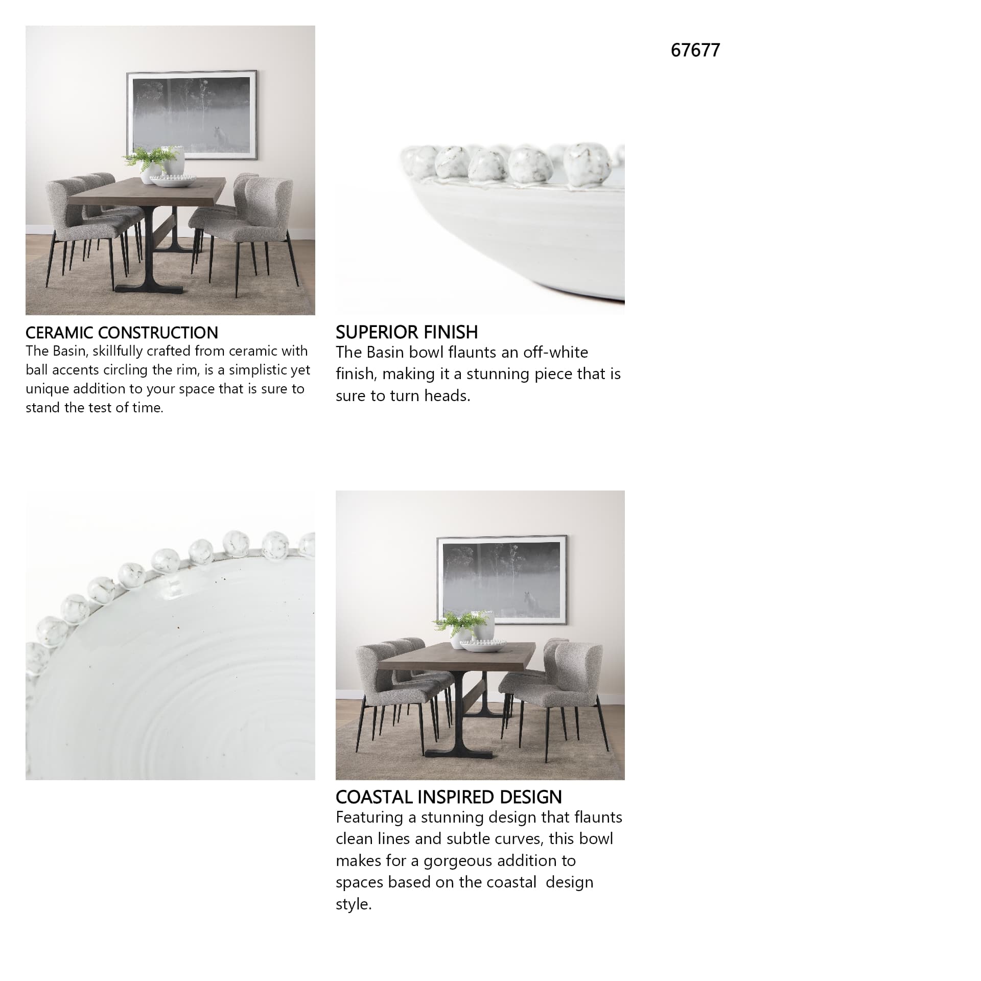 Basin 16" Round Off-White Glazed Decorative Bowl — in a styled room
