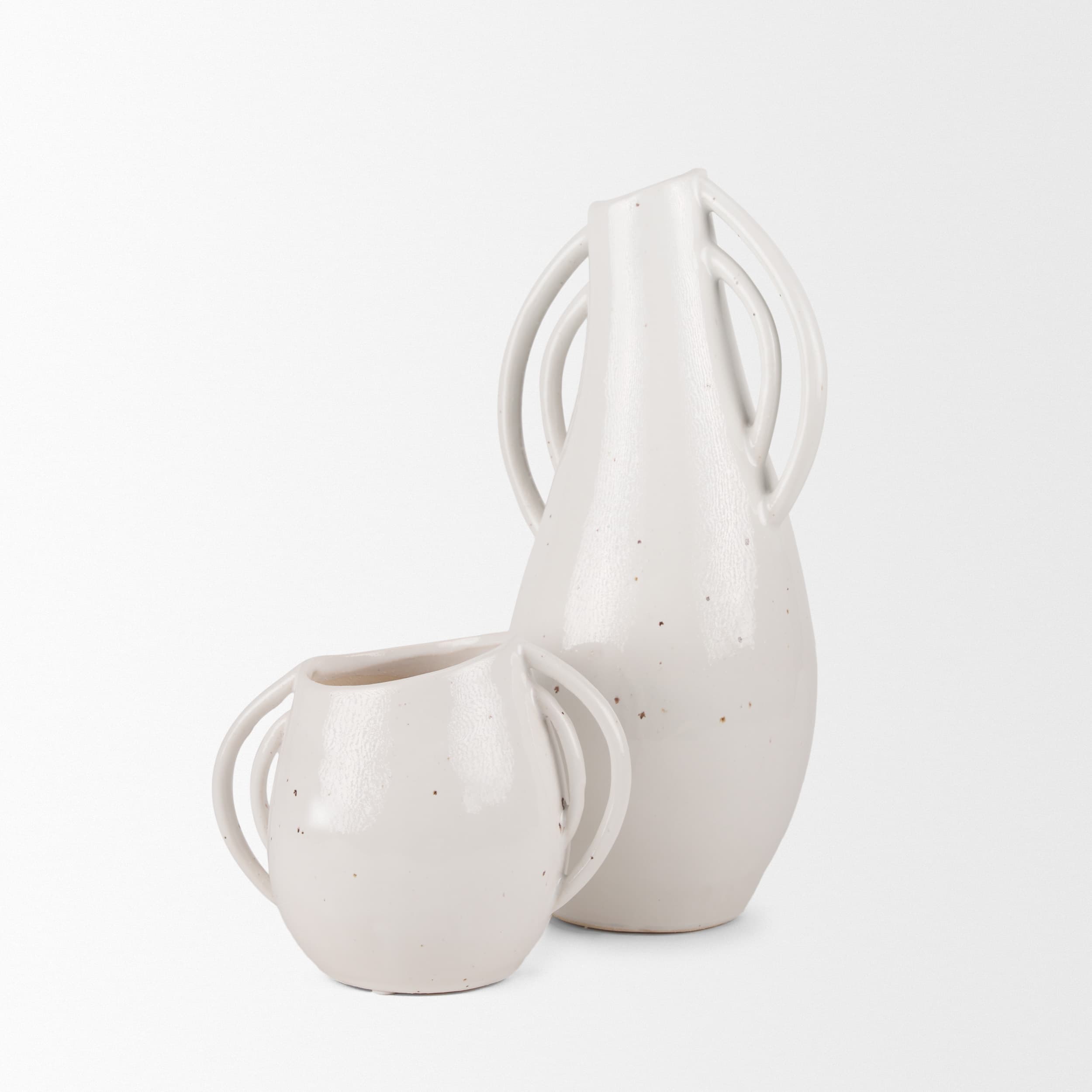 Urvi Tall Off White Speckled Asymmetrical Ceramic Vase — product photograph