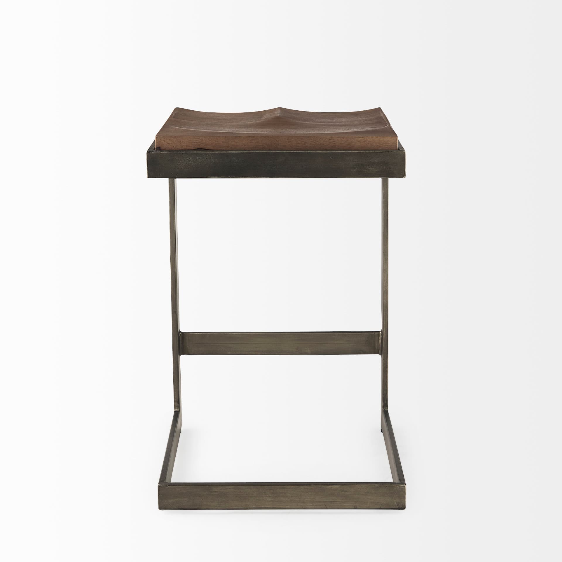 Kiran Backless 26in Seat Counter Stool | Brown Wood w/ Antique Nickel — product photograph
