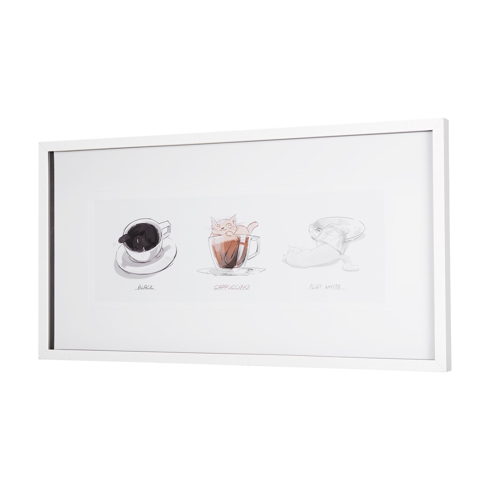 Coffee Cat by Mercana Studio a Framed Art Print Matted under Glass — product photograph