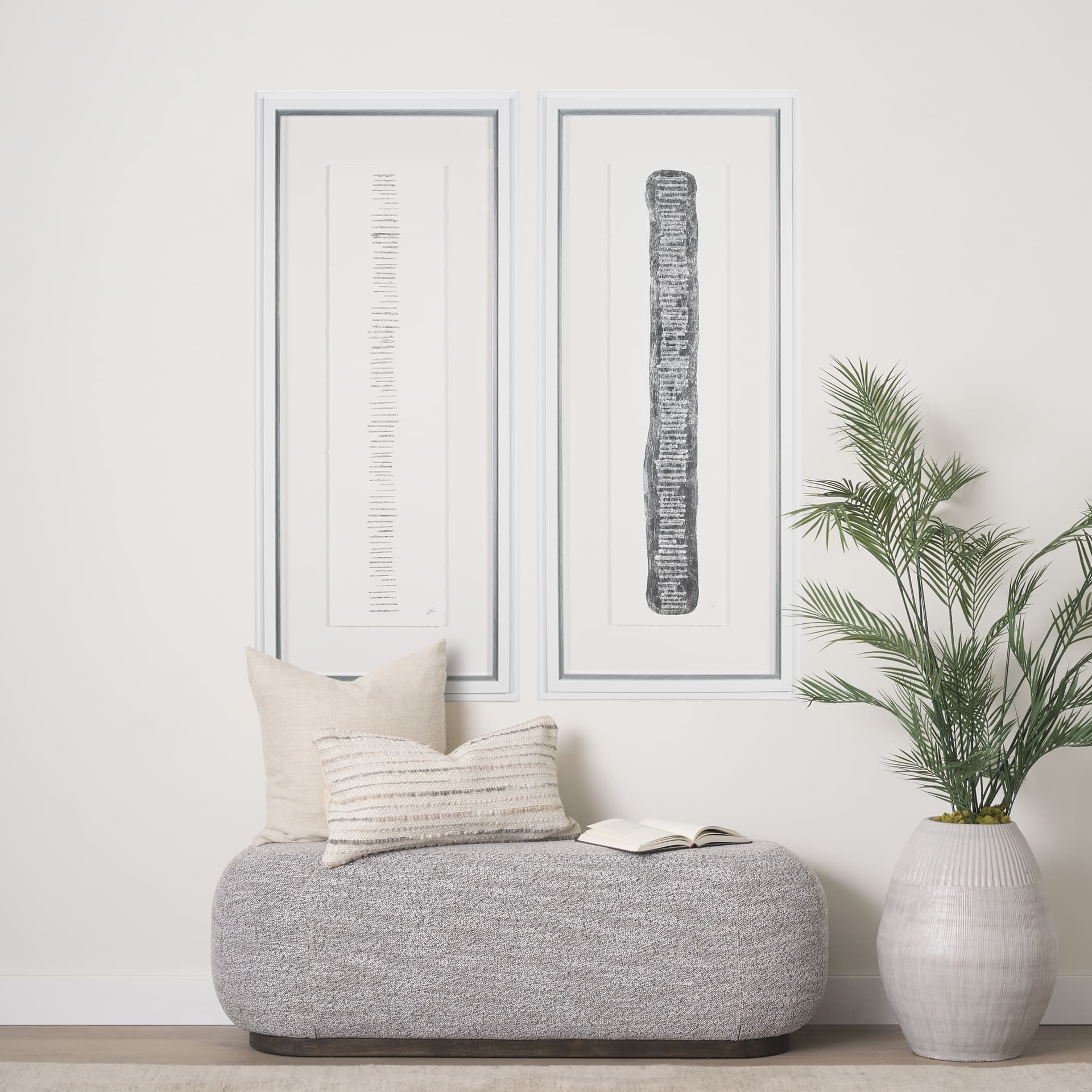 Random Lines Silver by Studio M a handmade Original Framed Artwork under Glass — in a styled room