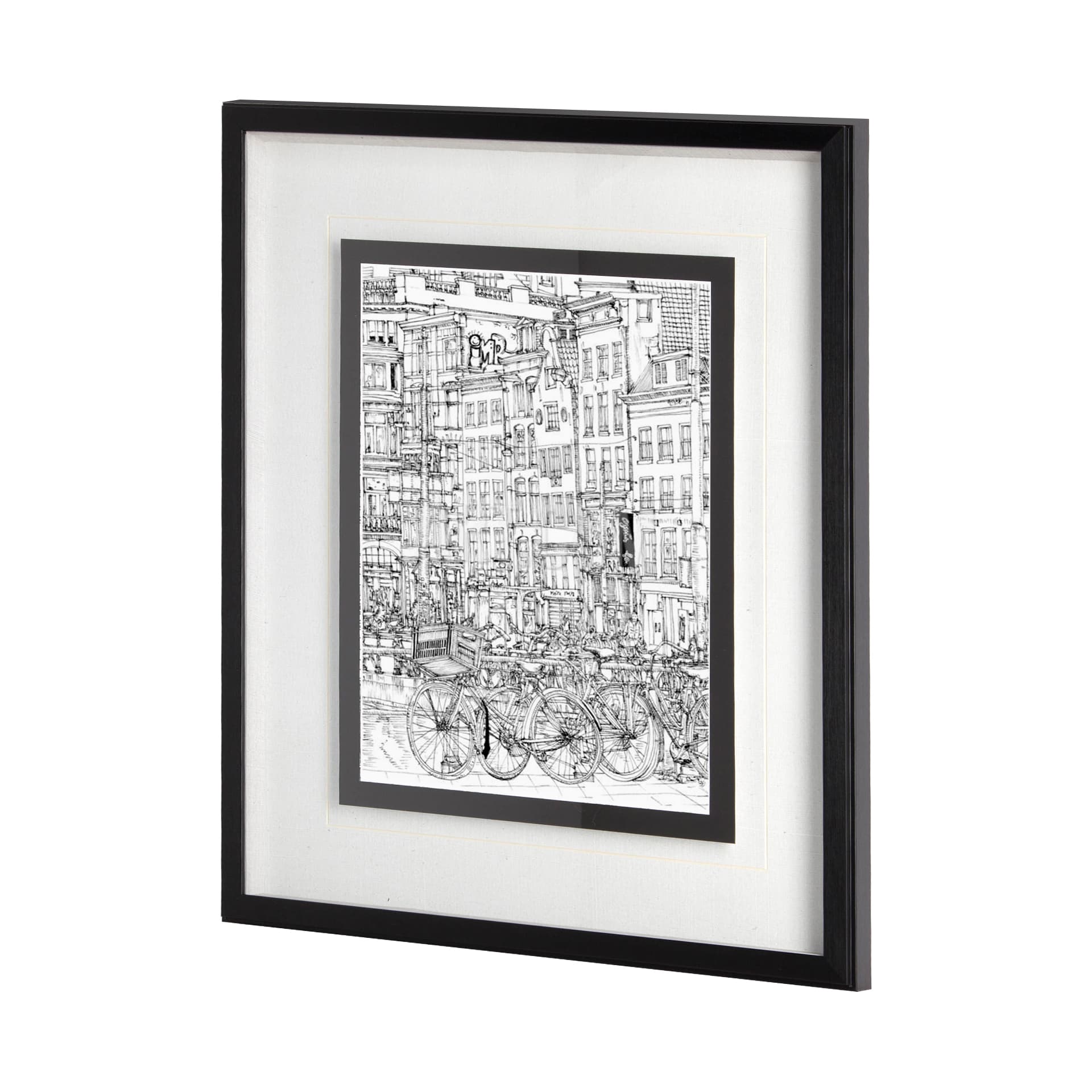 B&W City Scene I by Melissa Wang a Hand Embellished Textured Framed Art Print Matted under Glass — product photograph