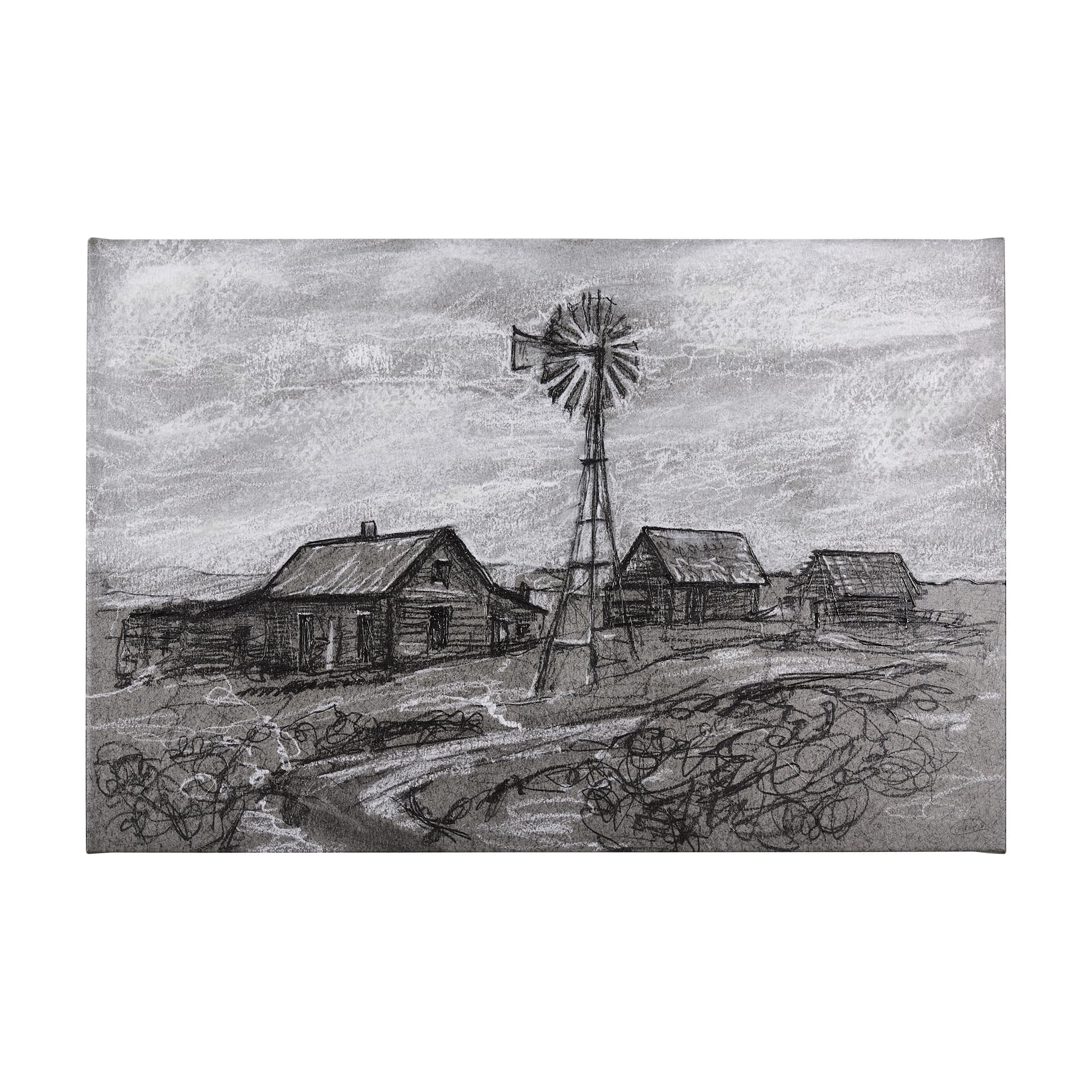 Farm view sketch I by Mercana Studio a Hand Embellished Textured Canvas — product photograph