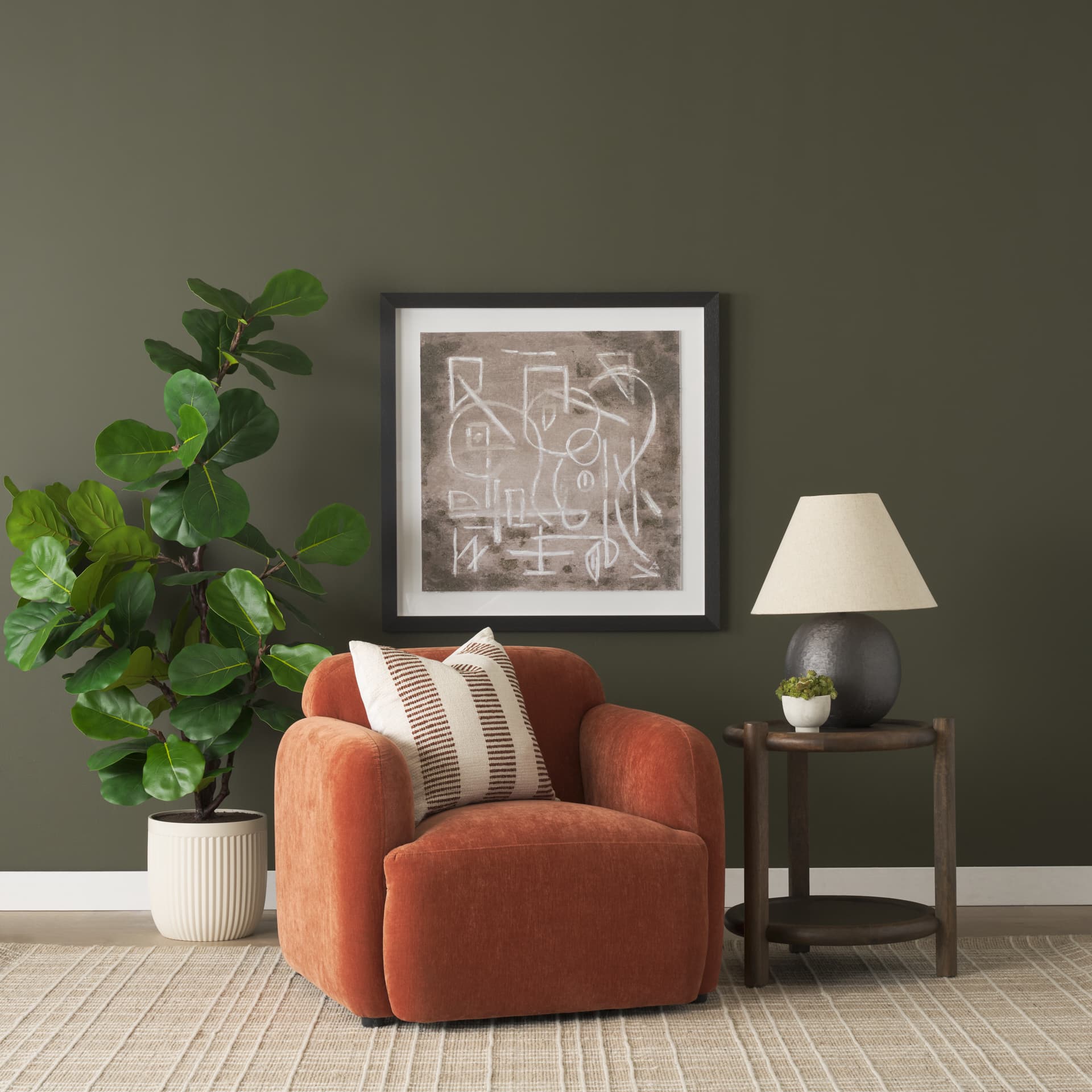 Saga Stonewashed Rust Chenille Fabric Upholstered Chair — in a styled room