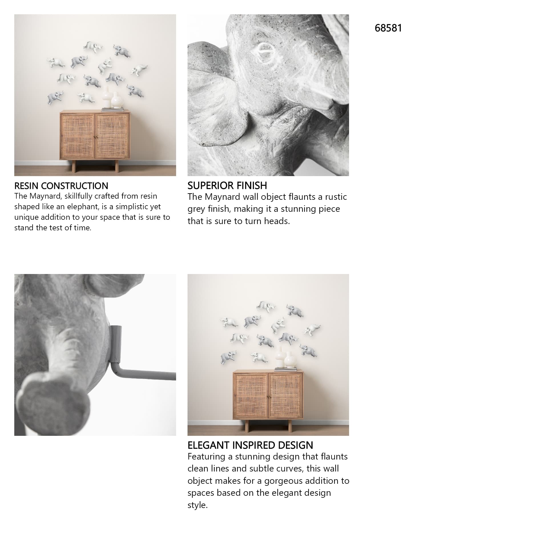 Maynard I Set of 2 Grey Elephant Wall Decorations — in a styled room