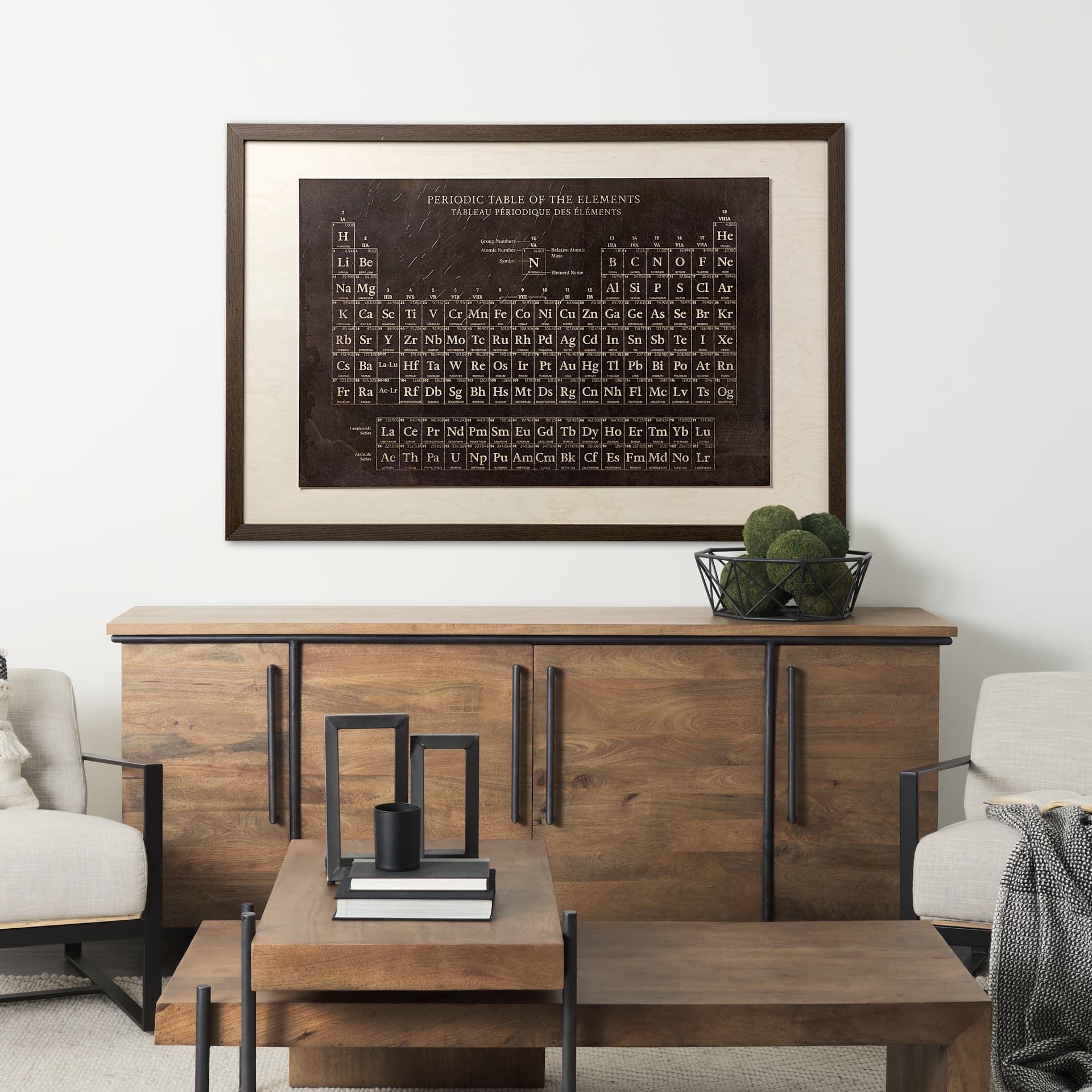 Periodic Table by Vintage Collection a Hand Embelished Textured Framed Art Print — in a styled room