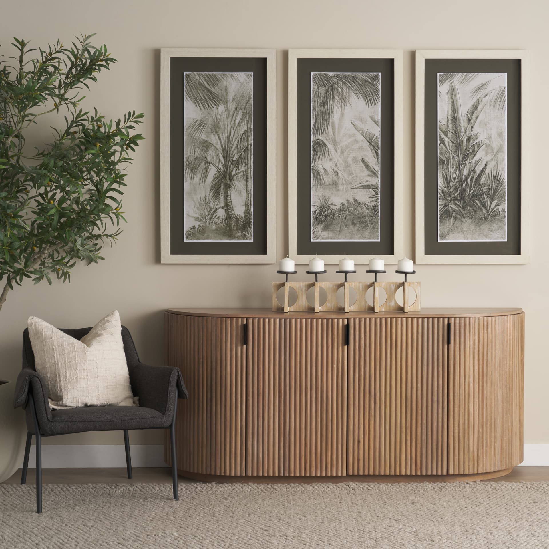 Terra Light Brown Wood Fluted Sideboard — product photograph