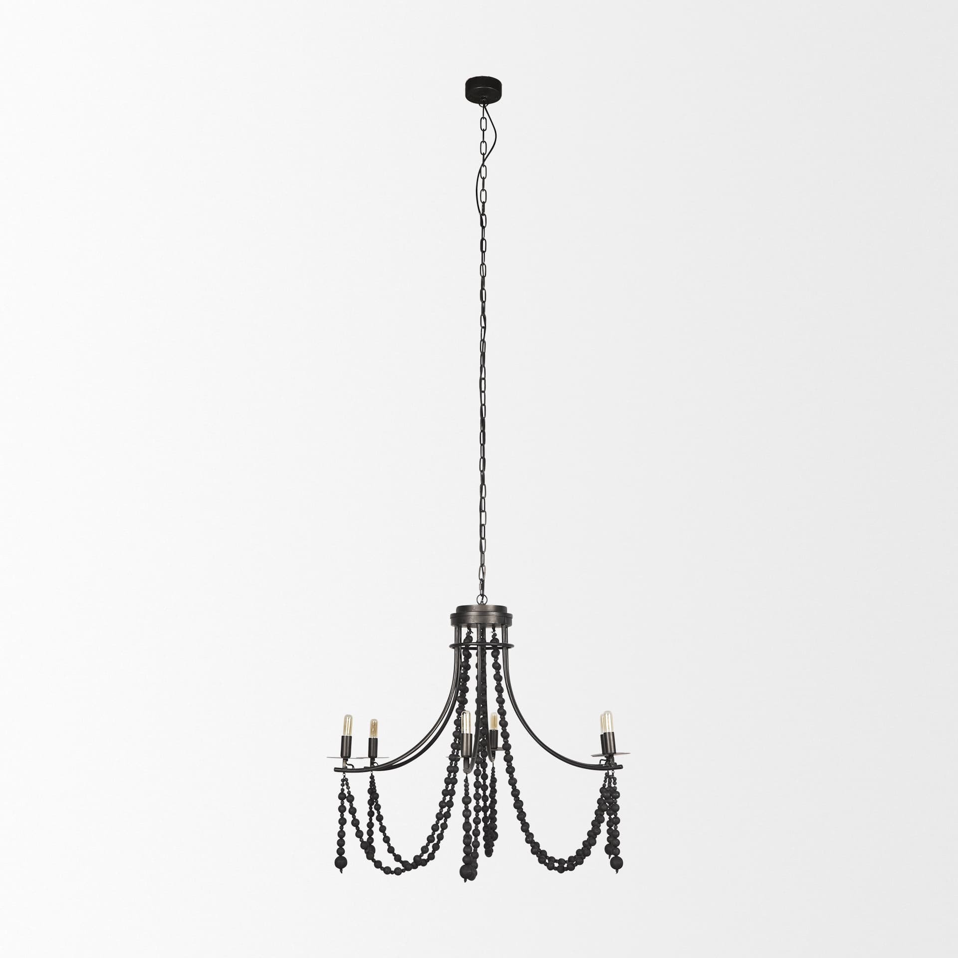 Selma Black Wood Bead and Metal Chandelier — product photograph