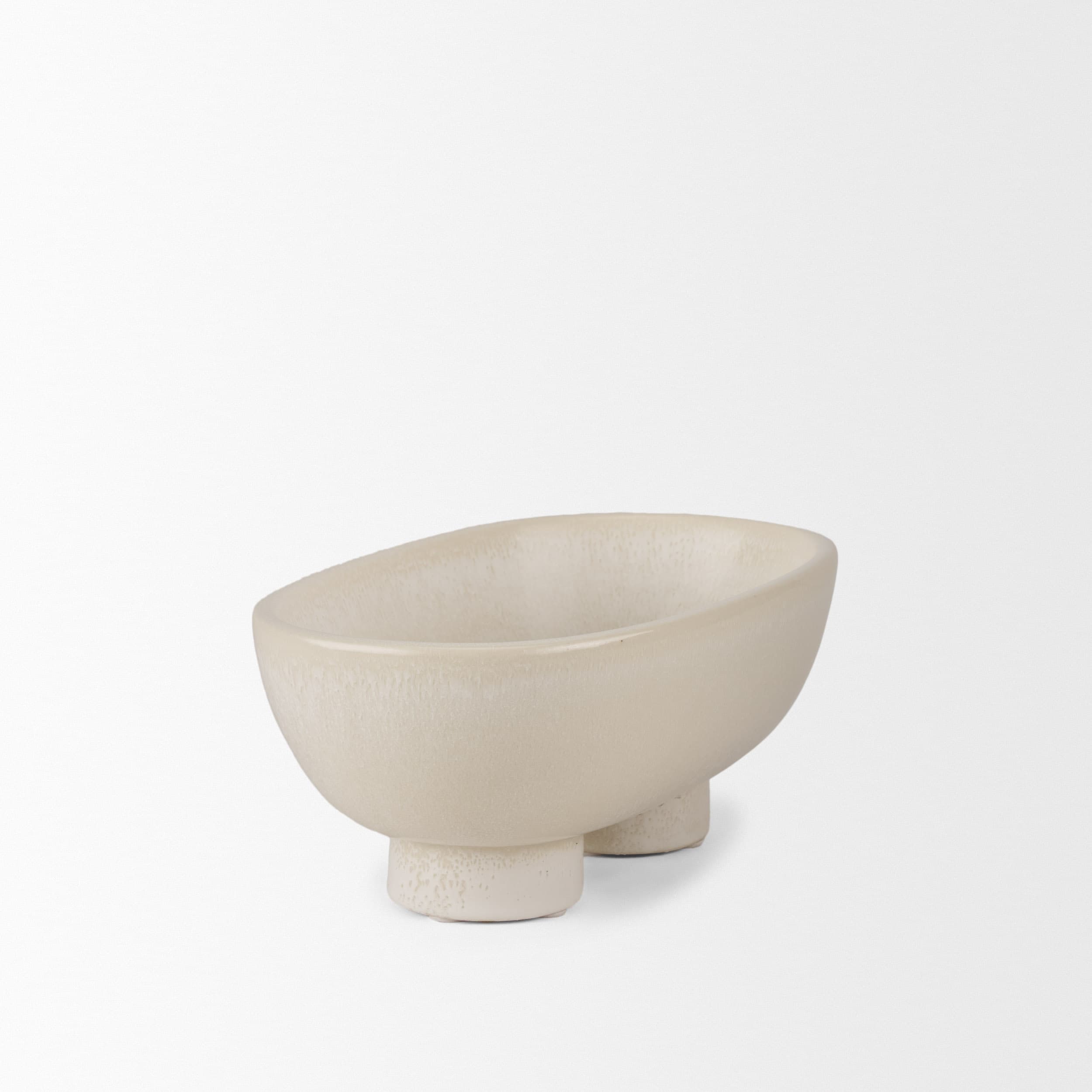 Tyren Cream Glazed Decorative Oblong Ceramic Bowl — product photograph