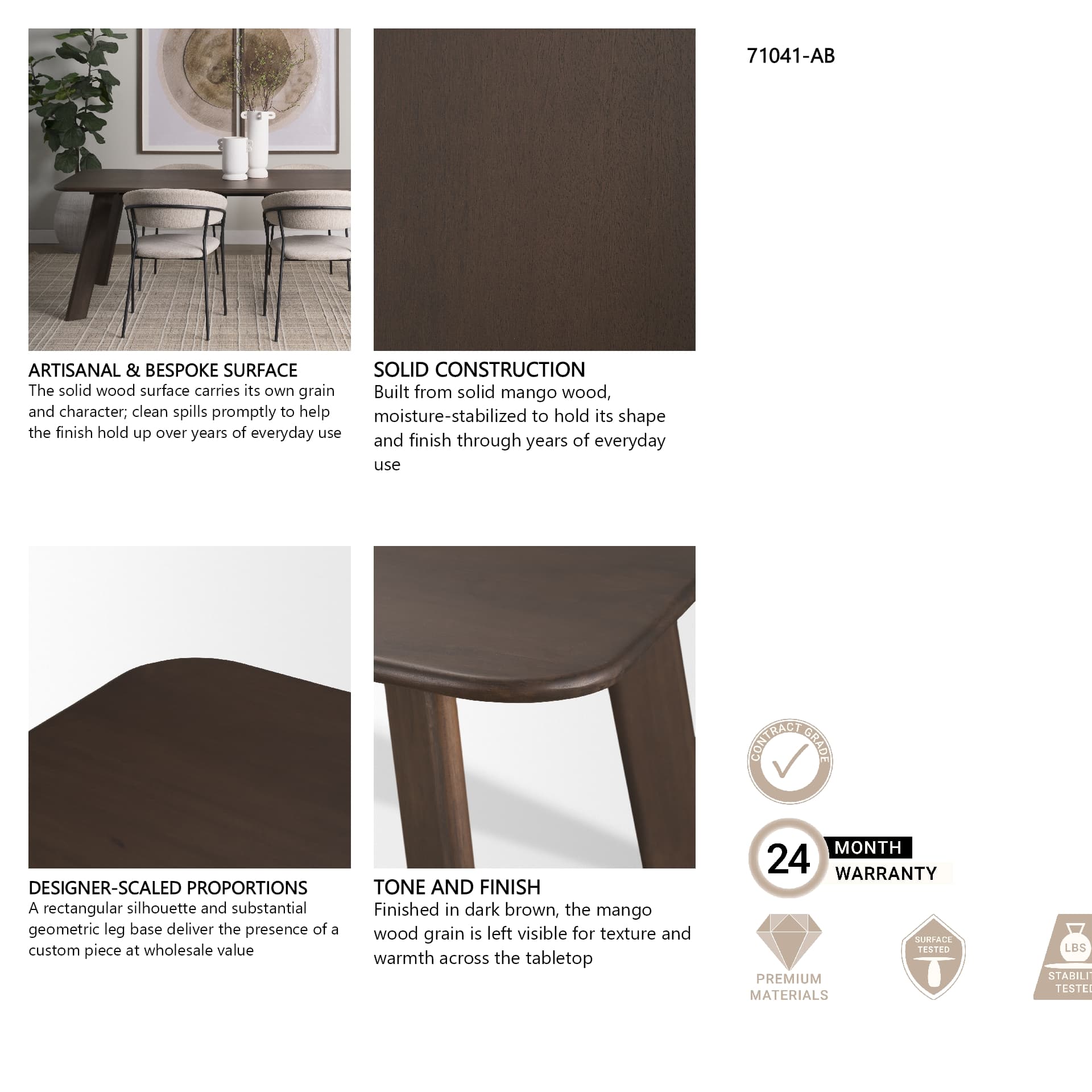 Welborn 84"L x 42"W Rectangular Dining Table | Modern | Dark Brown Wood | Seats 8 — product photograph