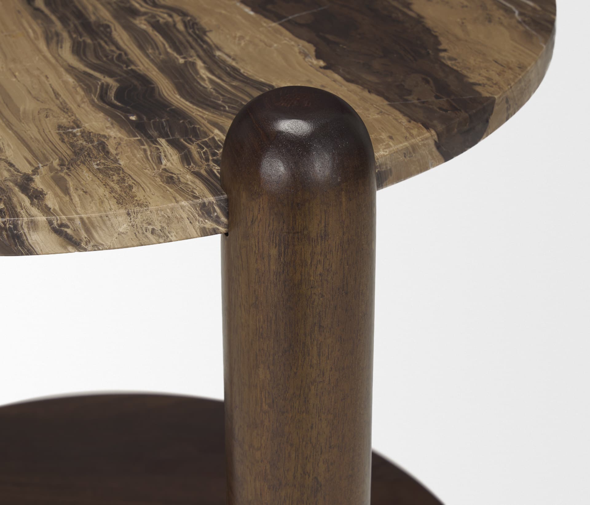 Jovia Brown Mango Wood W/ Cappuccino Marble Round Side Table — product photograph