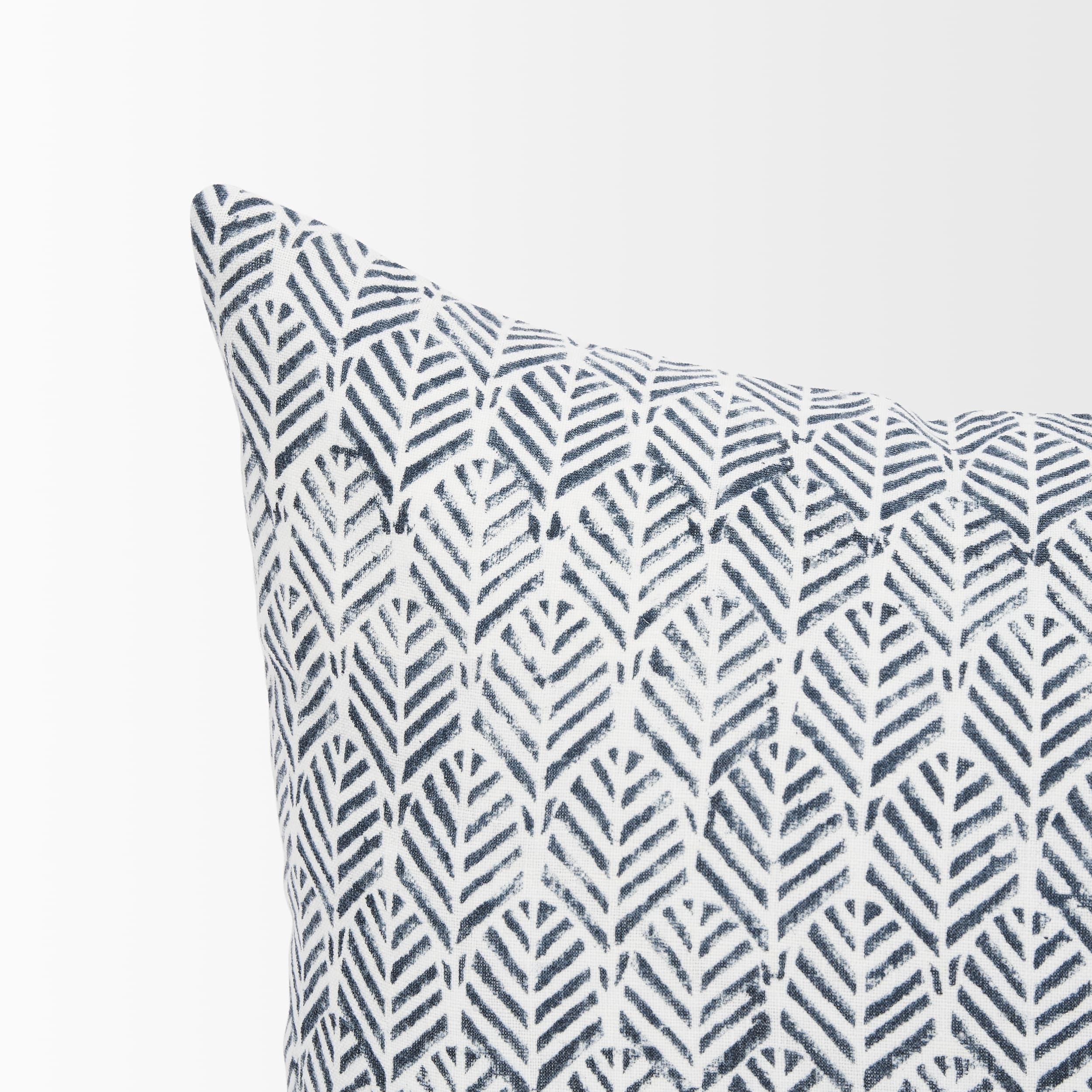 Janelle 14x26 Cream w/ Indigo Print Linen Lumbar Pillow Cover — product photograph