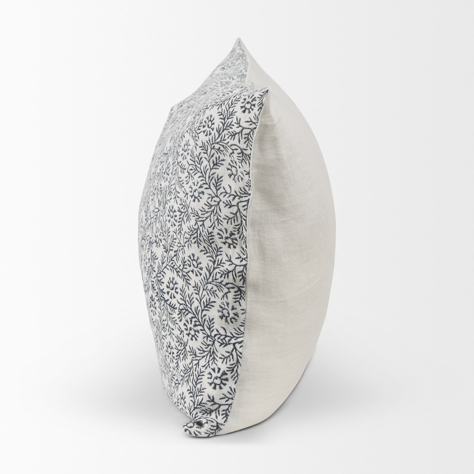 Jayne 14x26 Cream w/ Indigo Print Linen Lumbar Pillow Cover — product photograph
