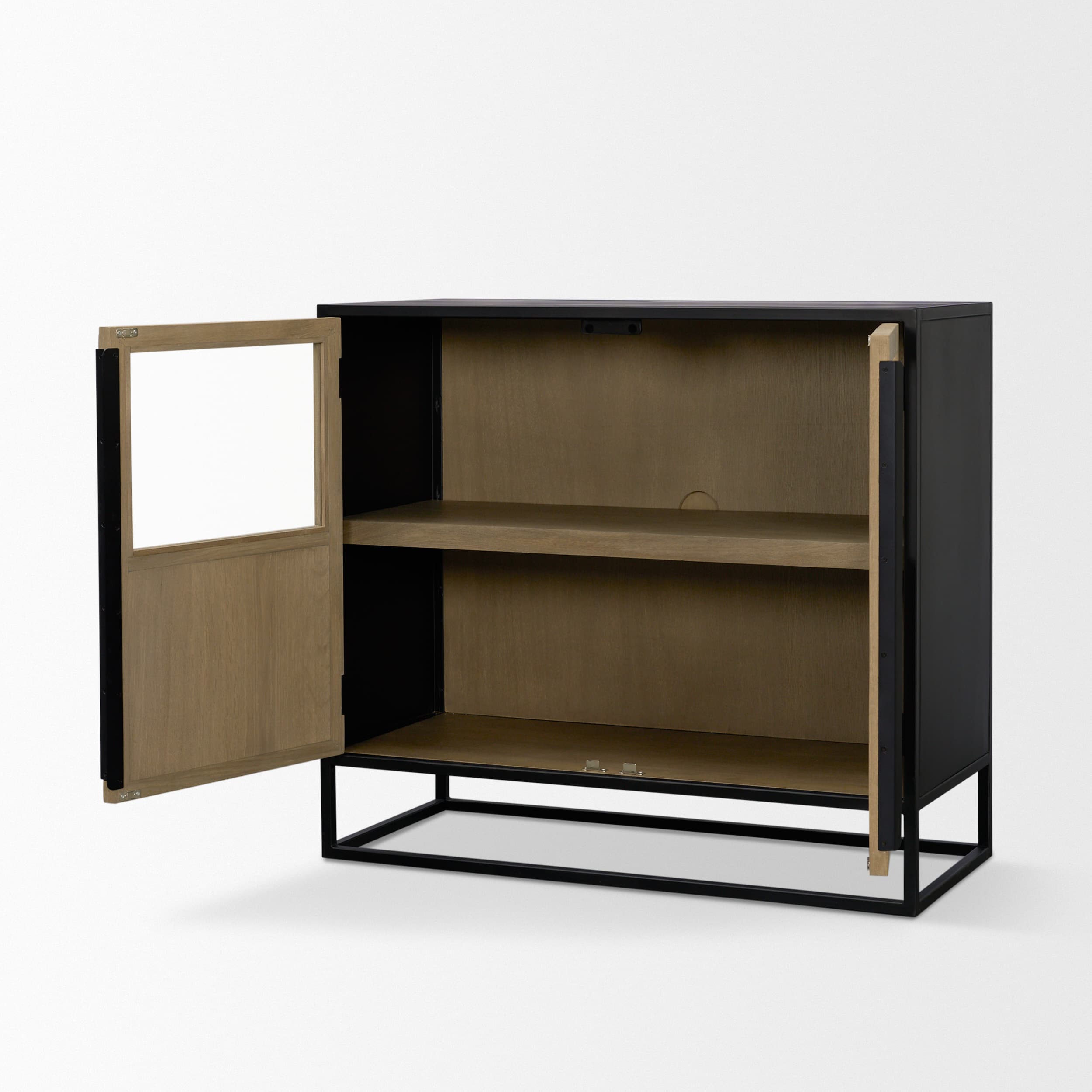 Sloan 40.0W Light Brown W/Black Metal Frame Accent Cabinet — product photograph