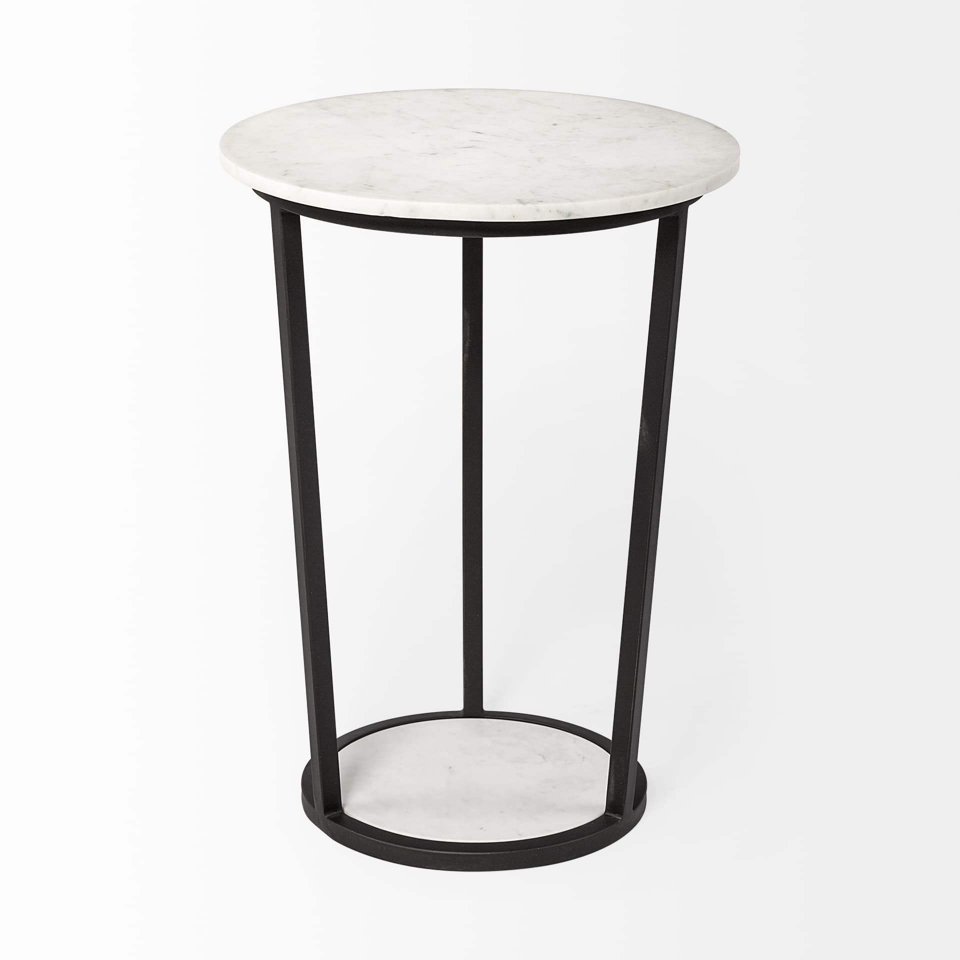 Bombola II (Large) 18L x 18W White Round Marble Top W/Black Metal Frame Accent Table — product photograph