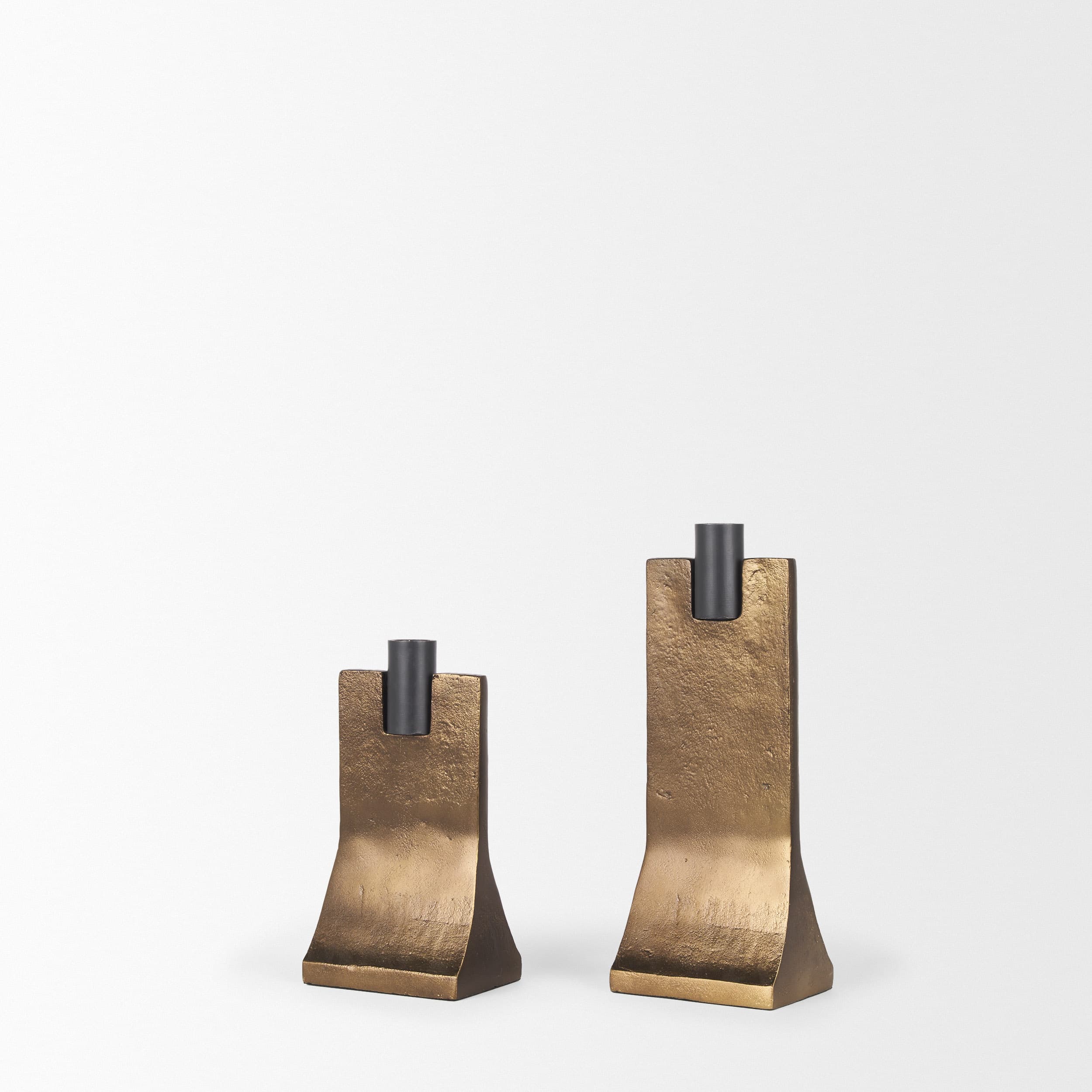 Polli Antiqued Gold w/ Matte Black Metal Taper Candleholders (Set of 2) — product photograph