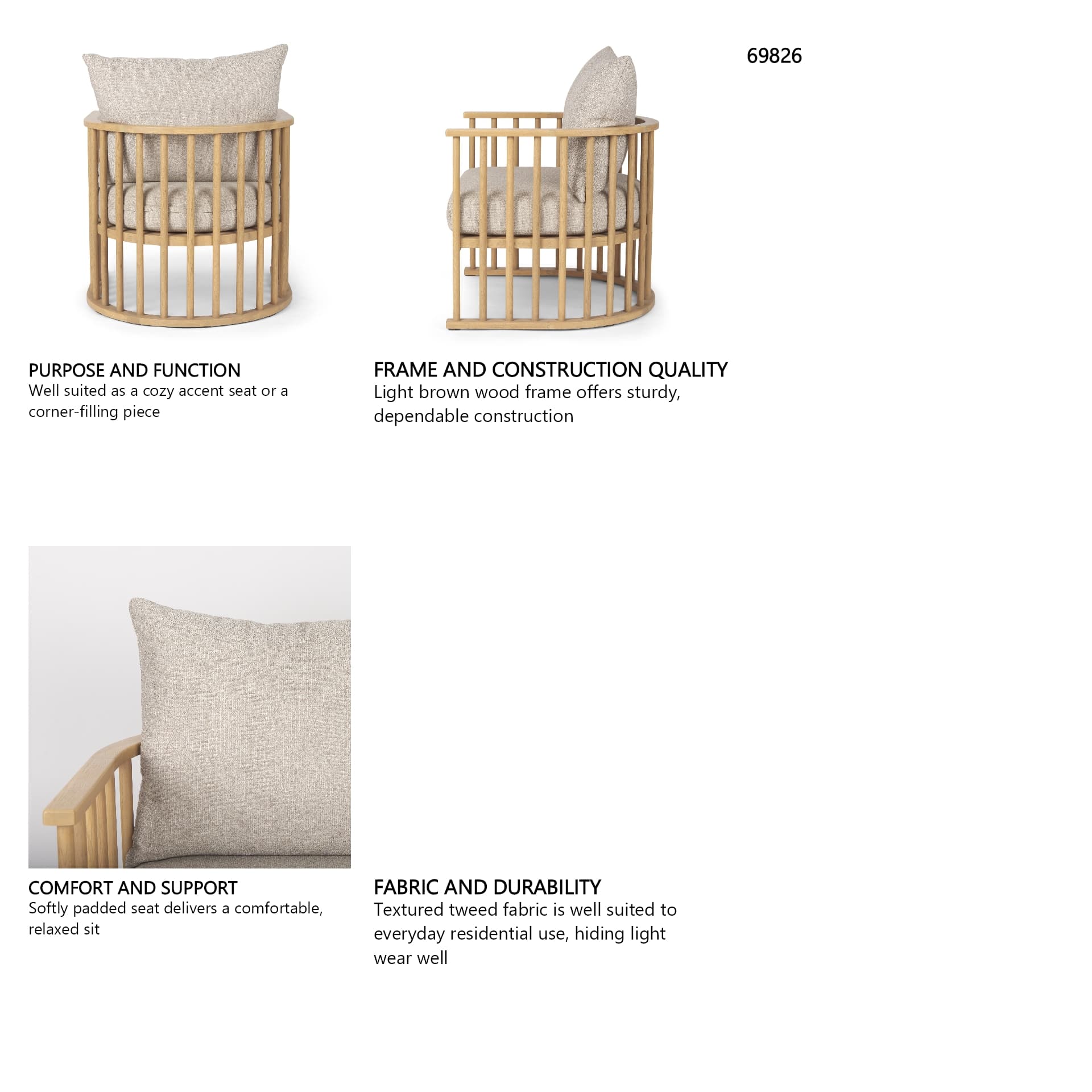 Kopari Beige Fabric W/Light Brown Wood Accent Chair — in a styled room