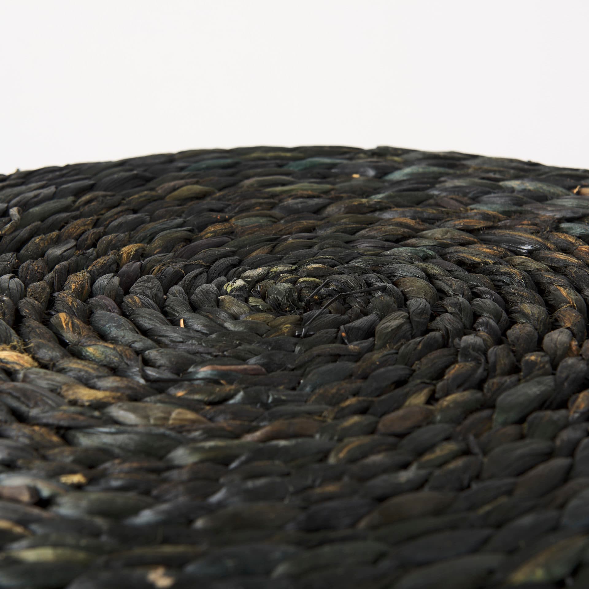 Dina 17.7L x 17.7W x 17.7H Black Cornhusk and Water Hyacinth Round Pouf — product photograph