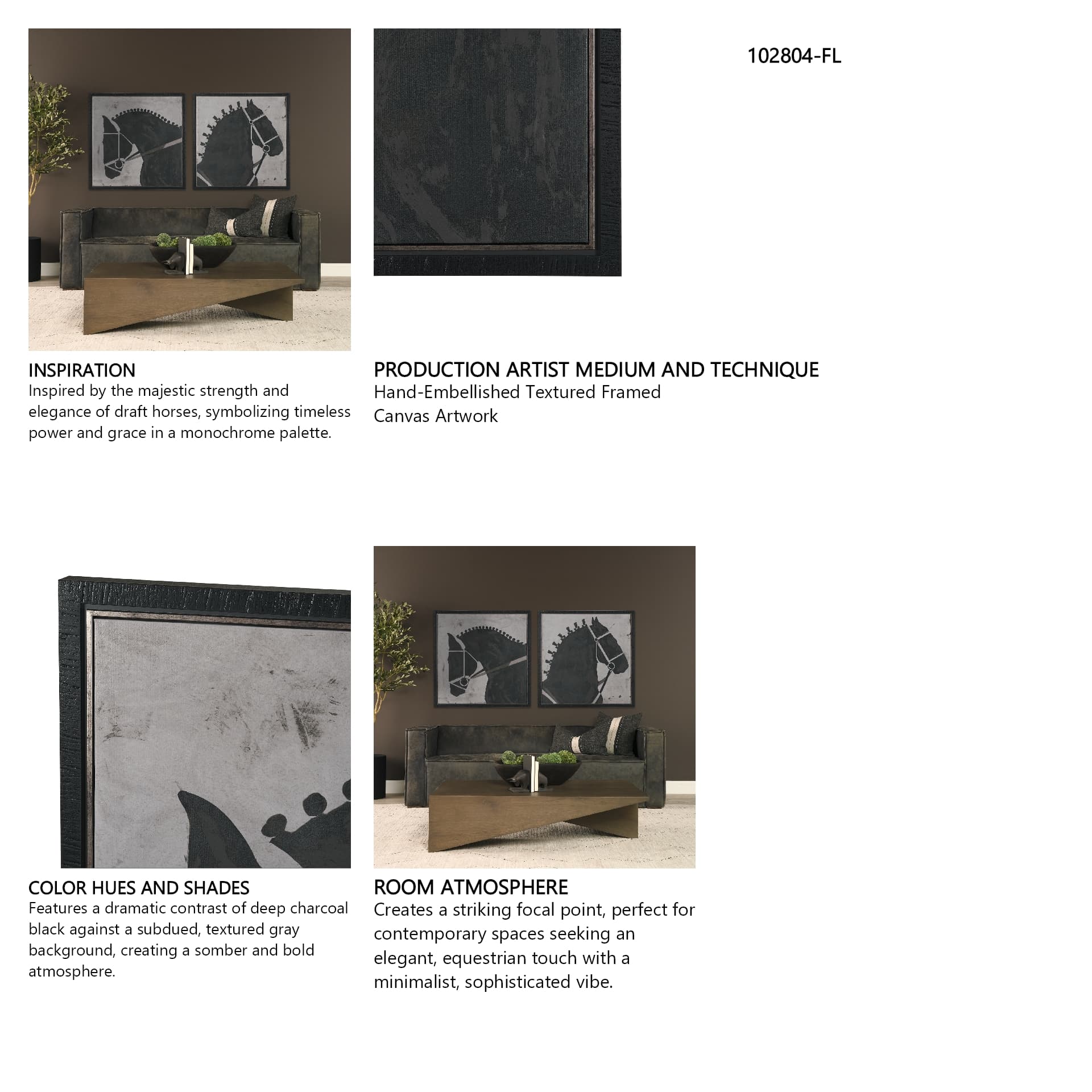 Steed 2 by Mercana Studio Hand-Embellished Textured Framed Canvas Artwork — in a styled room