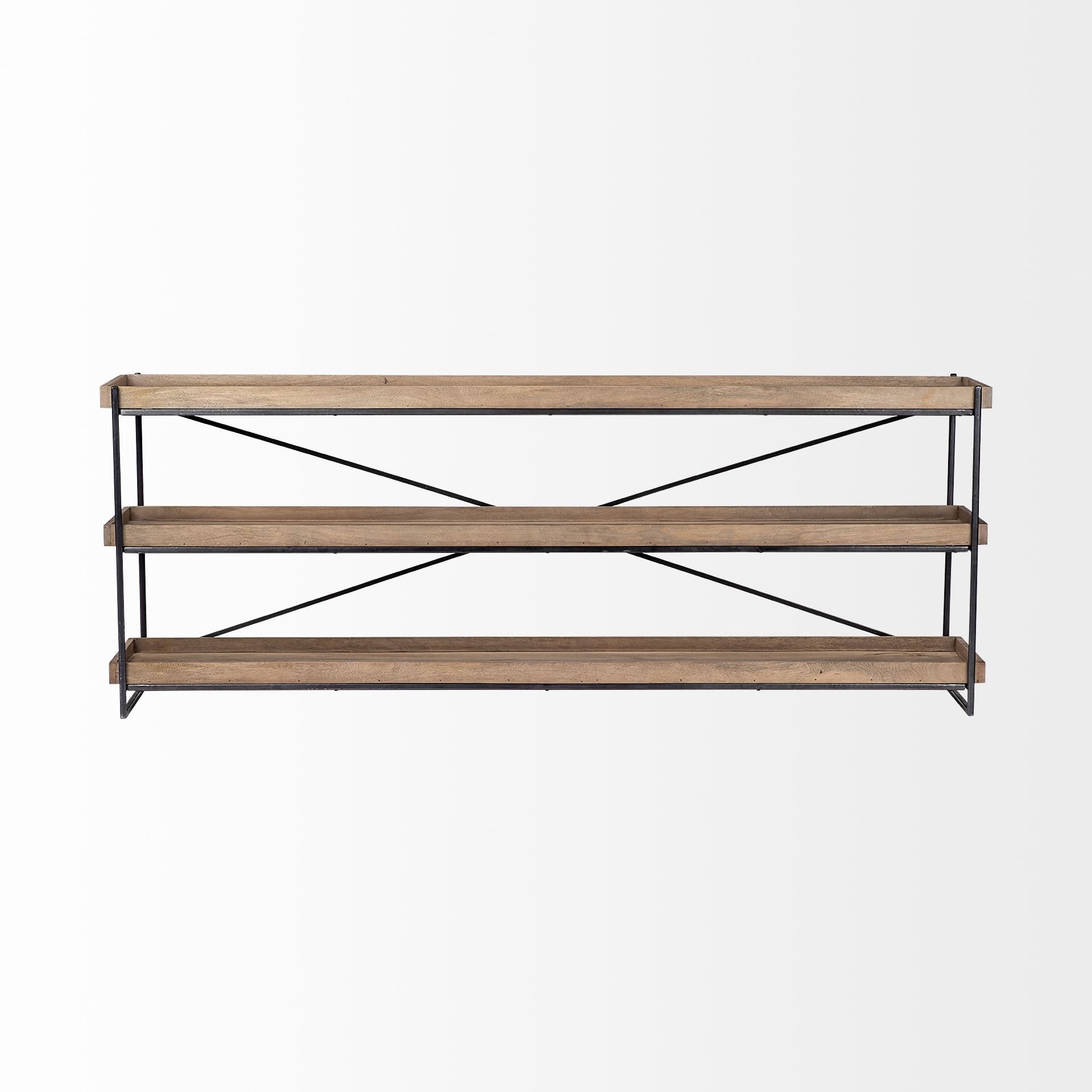 Trey I 80L x 16W Brown Wood and Black Iron Console Table — product photograph