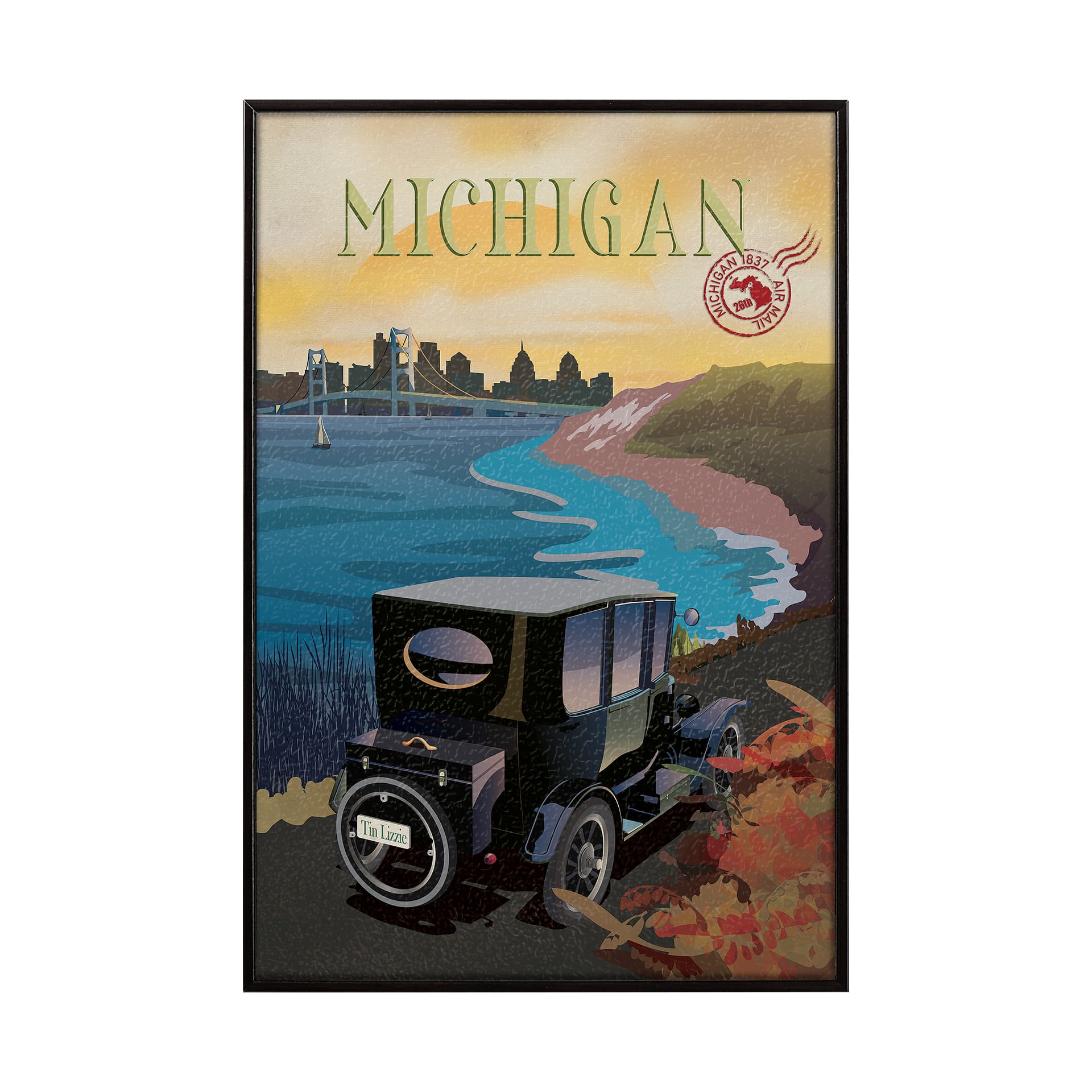 Michigan Go USA (SM) by Mercana Studio a Hand Embellished Decograph Framed Art Print — product photograph