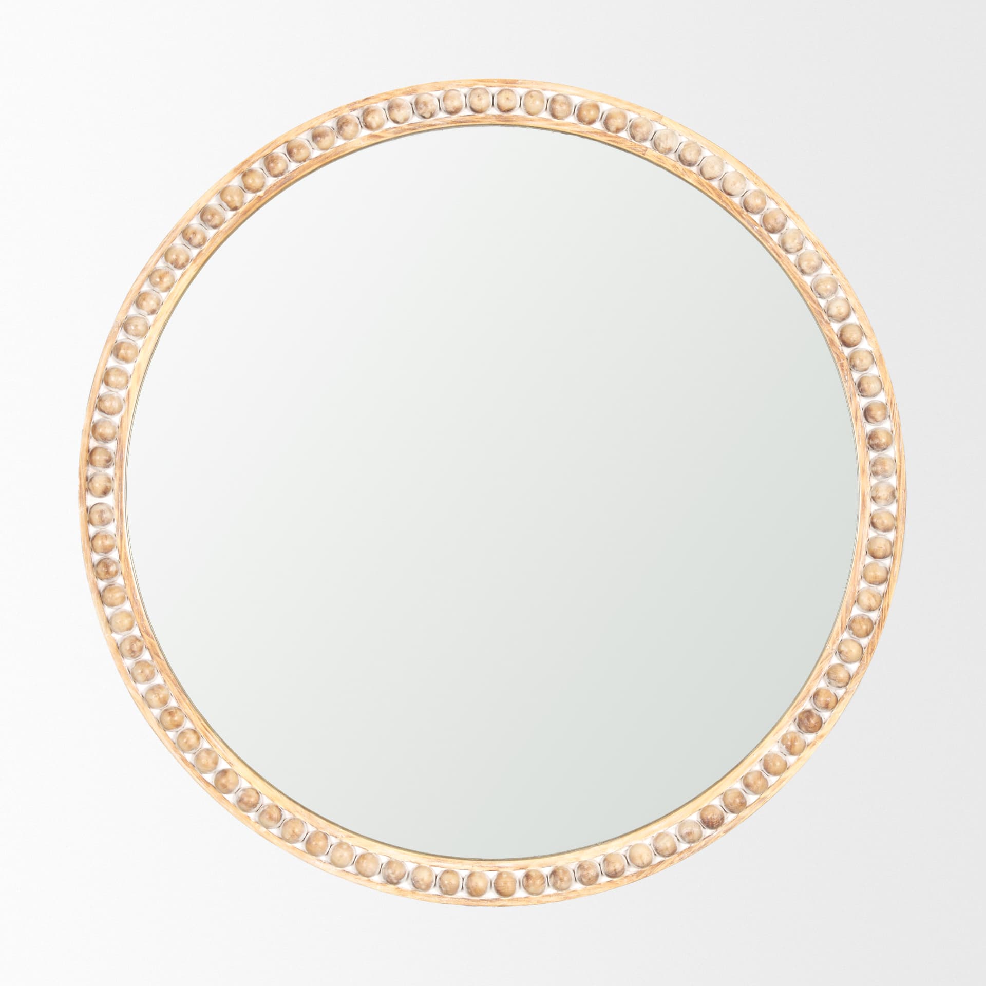 Roan Light Brown Wood Beaded Wall Mirror — product photograph