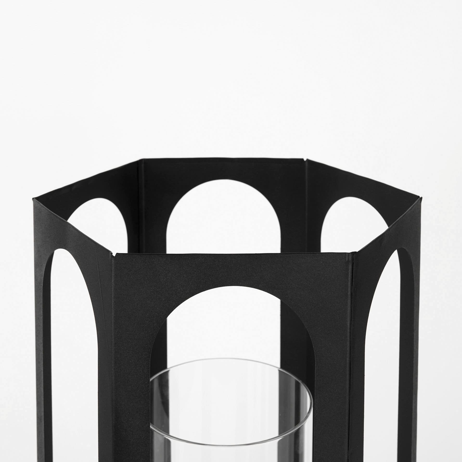 Balley 9.4L x 9.4W x 19.7H Set of Two Matte Black Metal Hexagonal Candle Holder Lanterns — product photograph