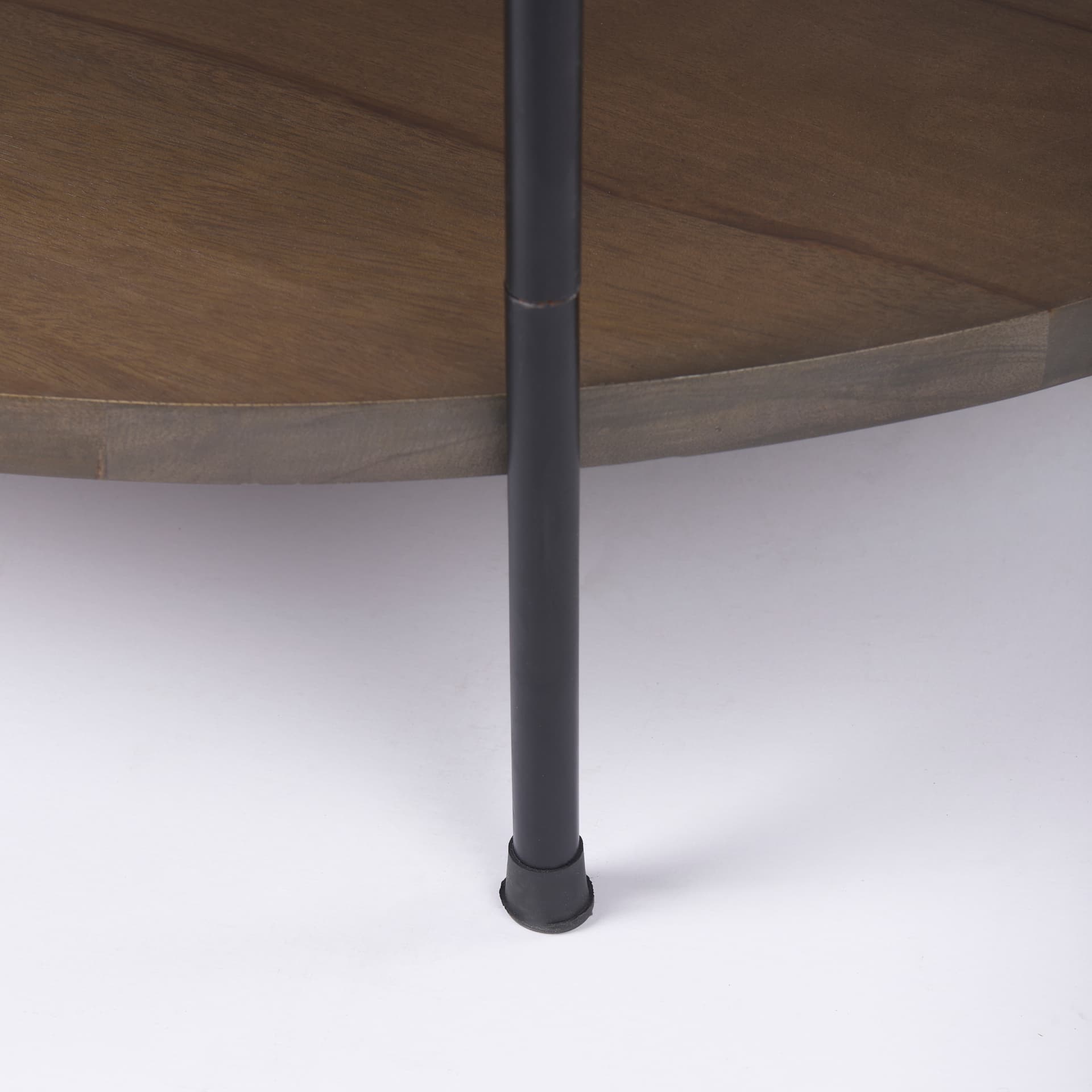 Larkin 42" Round Two-Tier White Marble Top and Solid Wood Shelf w/ Black Metal Frame Coffee Table — product photograph