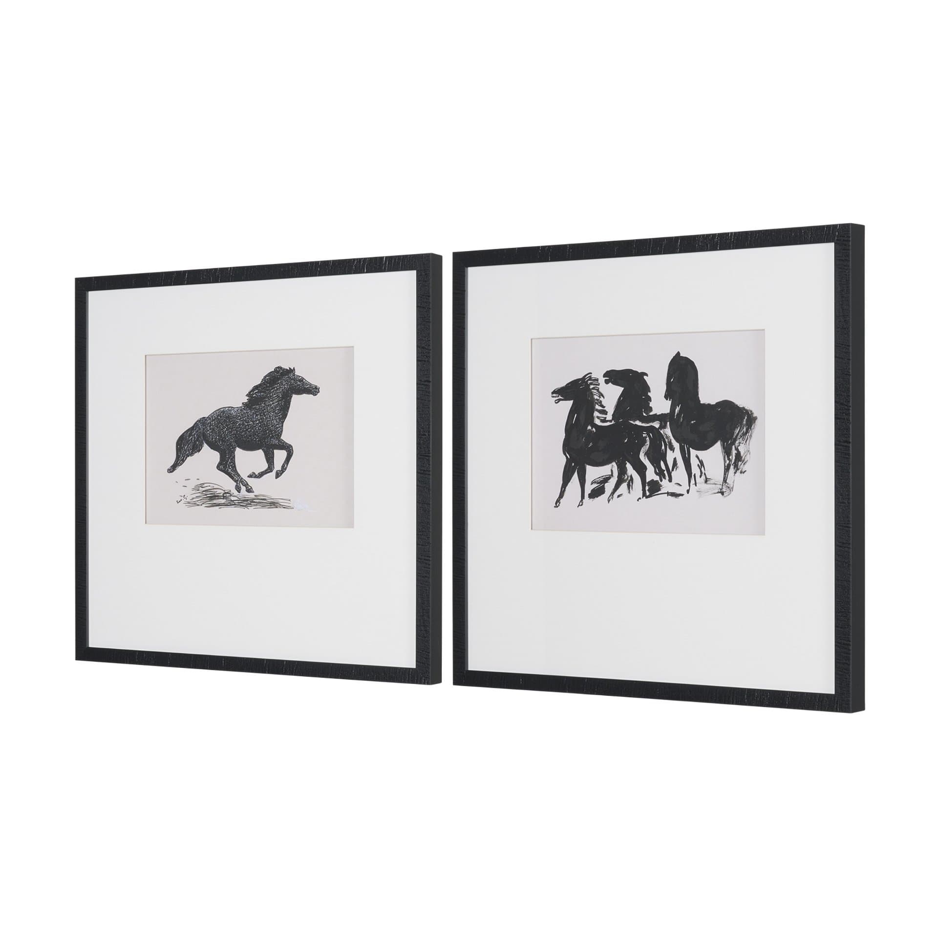 Zwarte Paarden (Set of 2) by Leo Gestel Hand-Embellished Framed Artwork Matted under Glass — product photograph
