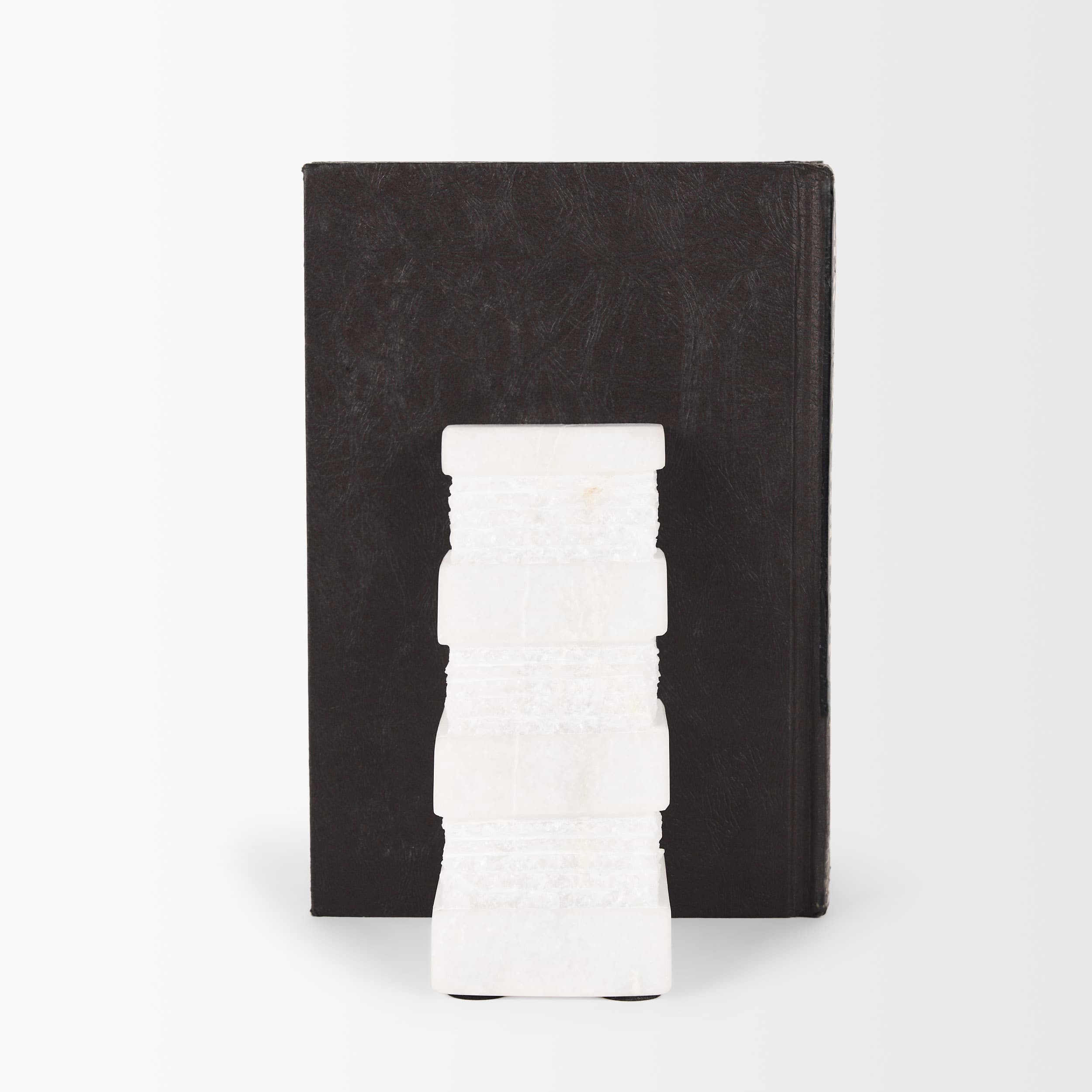 Cavetto White Marble Bookends w/rough carving S/2 — product photograph