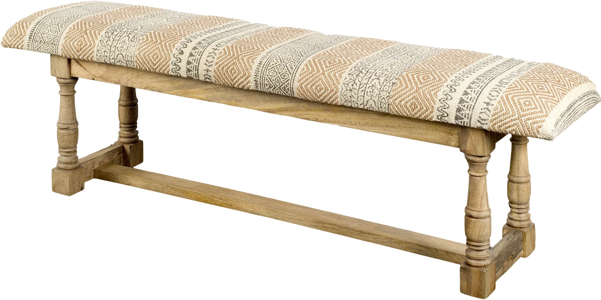 Greenfield II 59L x 14W Patterned Tan Upholstered Wood Frame Accent Bench — product photograph