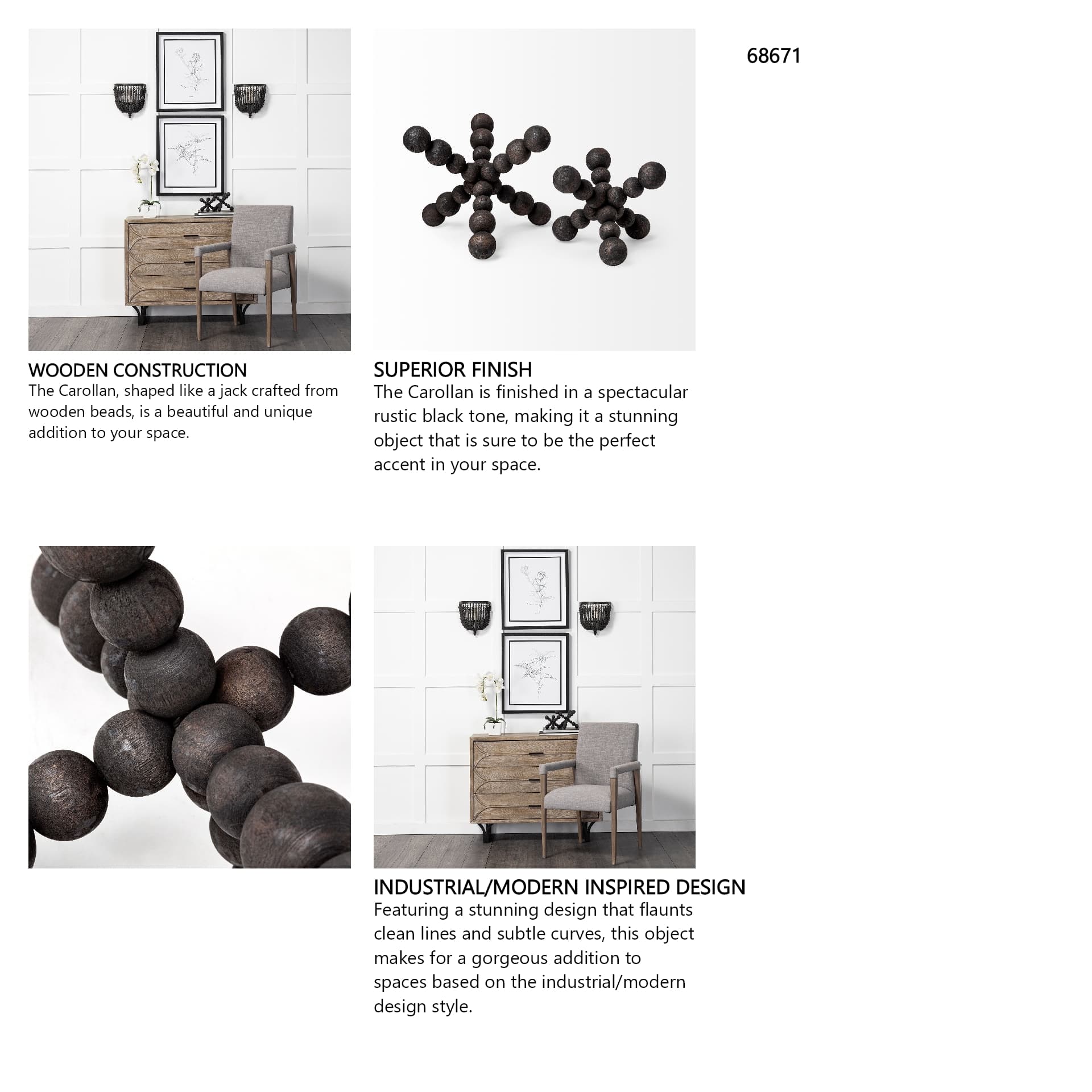 Carollan II (Large) 9L x 9W Black Geometric Wood Ball Jack — in a styled room