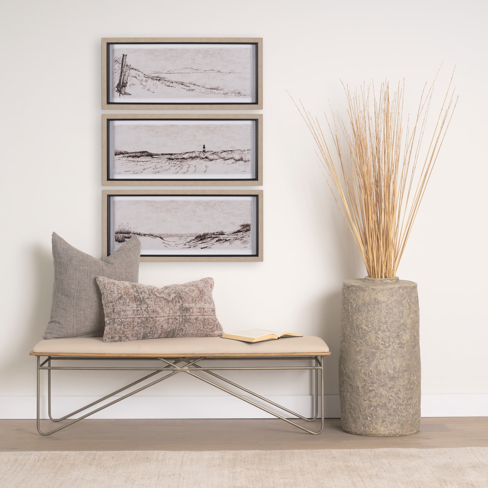 On the Shore III by Mercana Studio a Hand Embellished Textured Framed Art Print — in a styled room