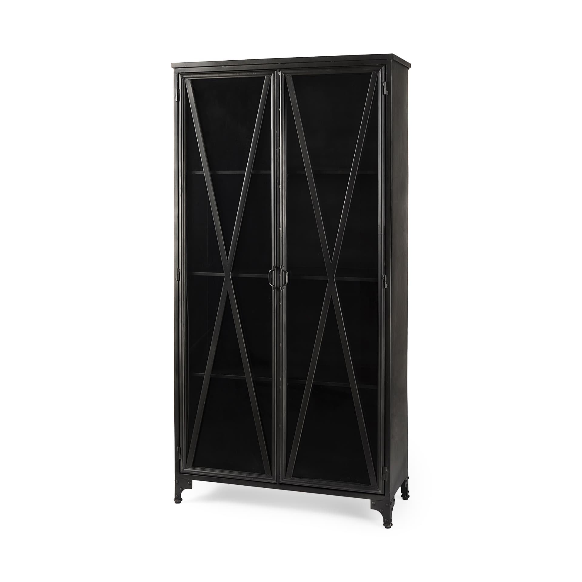 Poppy II 73.8" H Black Metal With Glass Door Display Cabinet — product photograph