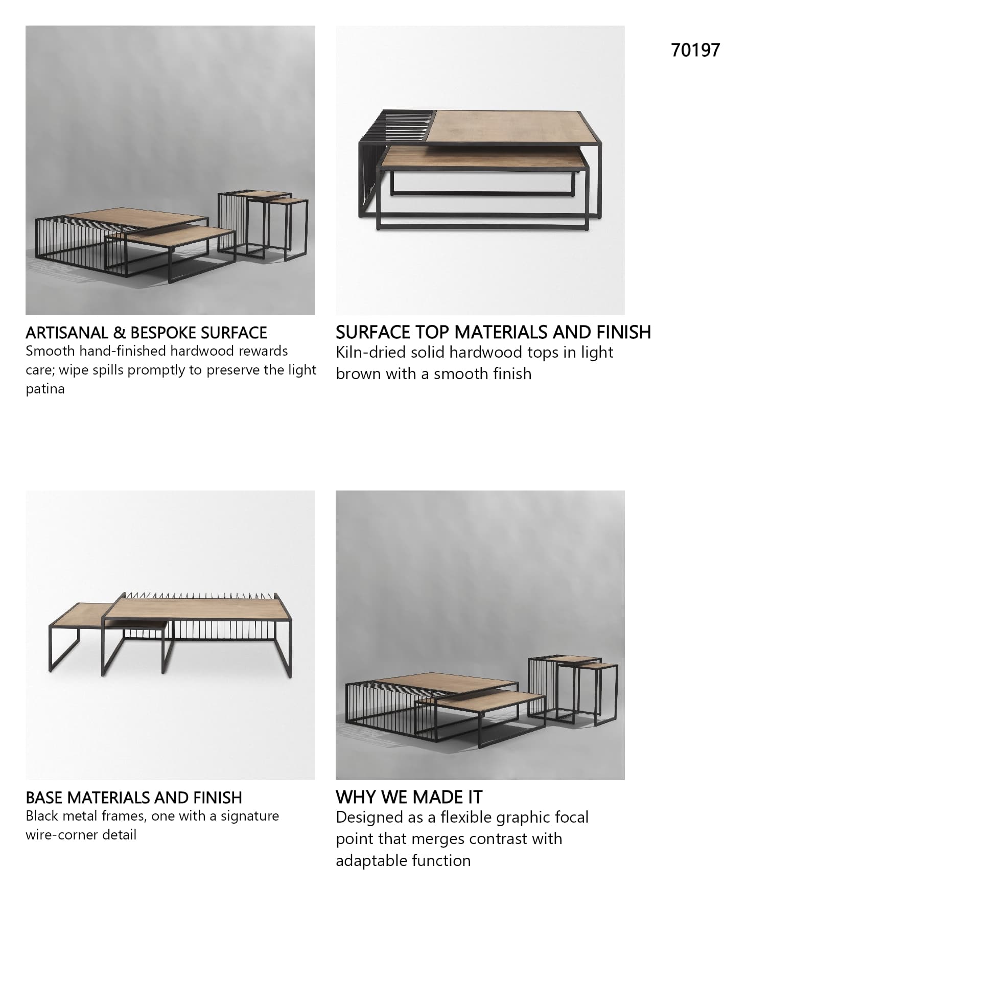 Miles Black Metal w/ Light Wood Nesting Coffee Table — in a styled room