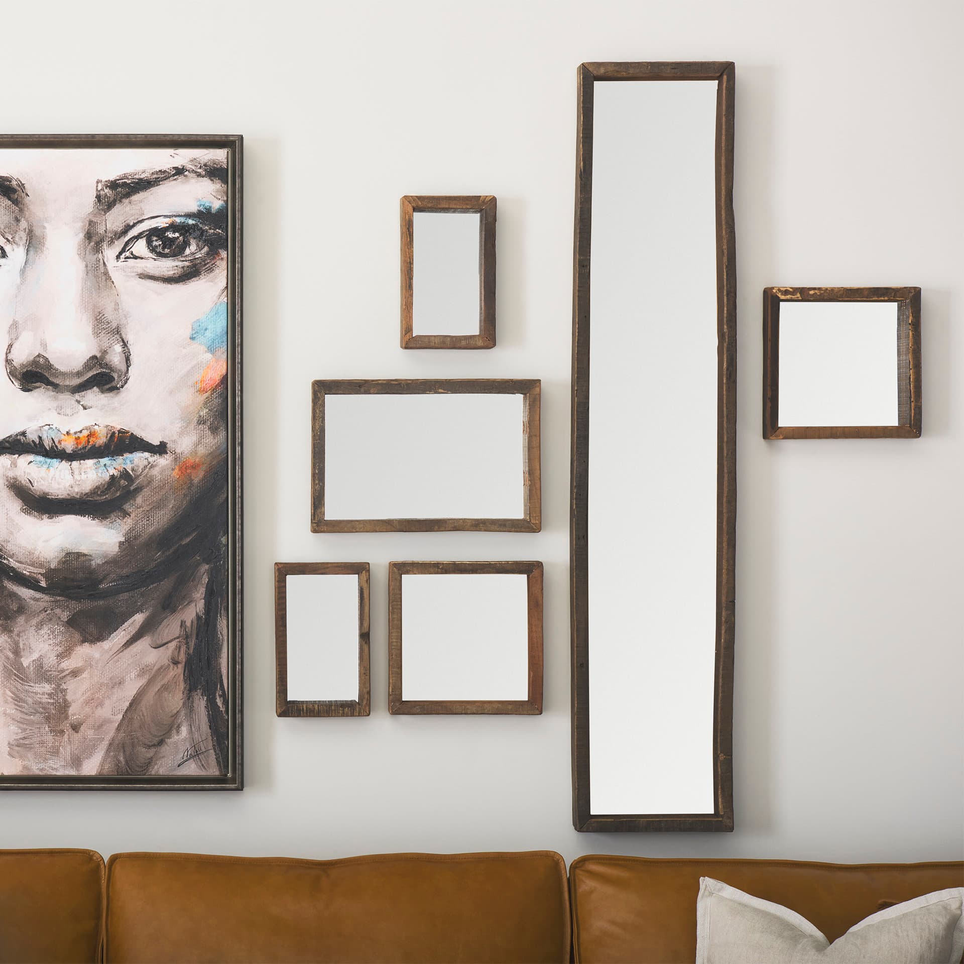 Gervaise 12L x 2W x 18H Brown Wood Frame Rectangular Wall Mirror — product photograph