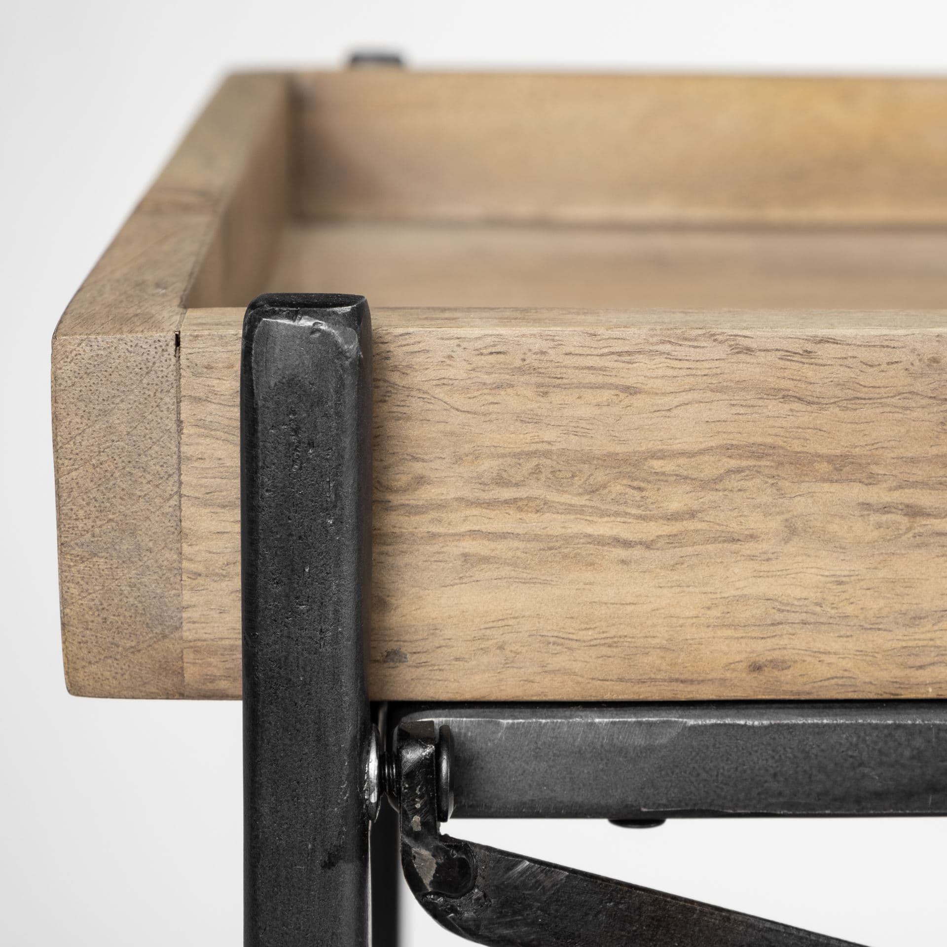 Trey I 80L x 16W Brown Wood and Black Iron Console Table — product photograph