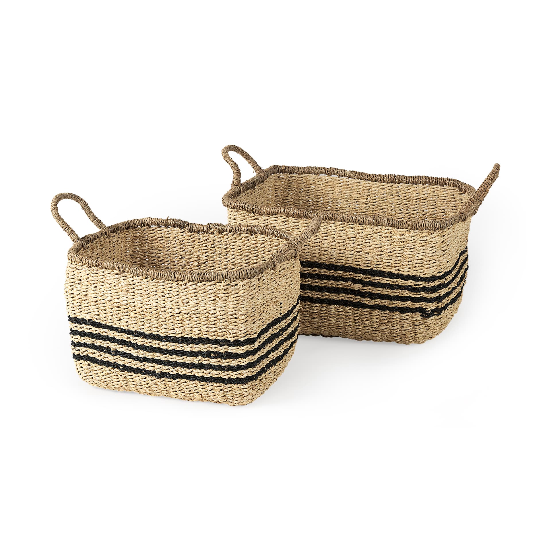 Emma (Set of 2) Light Brown Seagrass Rectangular Basket W/ Black Stripes — product photograph
