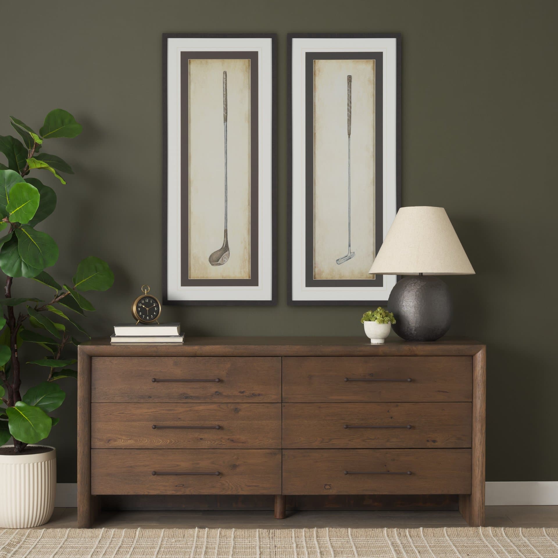 Vintage Golf Club I by Mercana Studio Hand-Embellished Textured Framed Artwork Matted under Glass — in a styled room