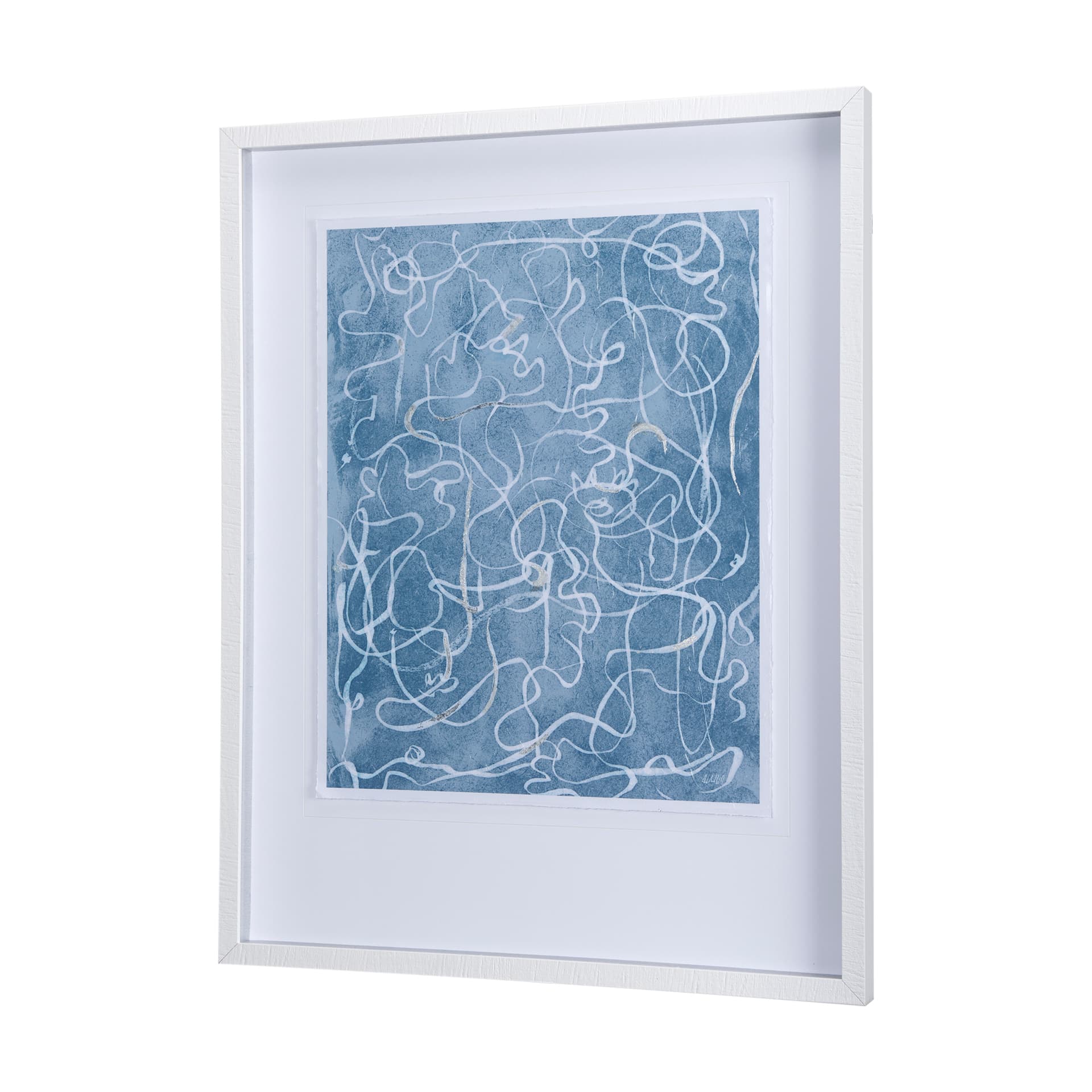 Thread Blue III by Mercana Studio a Hand Embellished Textured Framed Art Print Matted under Glass — product photograph