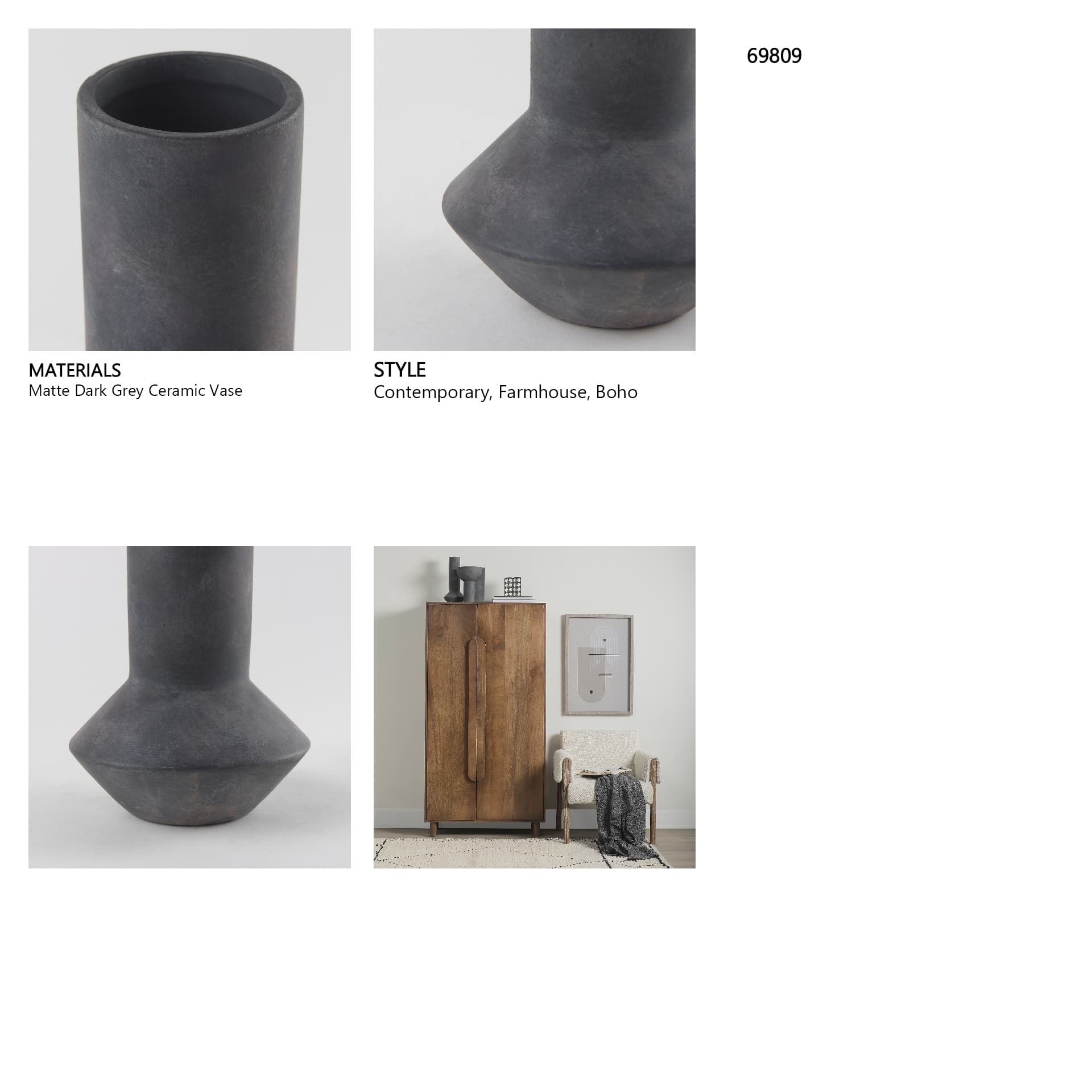 Esme 7.1L x 7.1W x 15.0H Dark Gray Ceramic Vase — in a styled room
