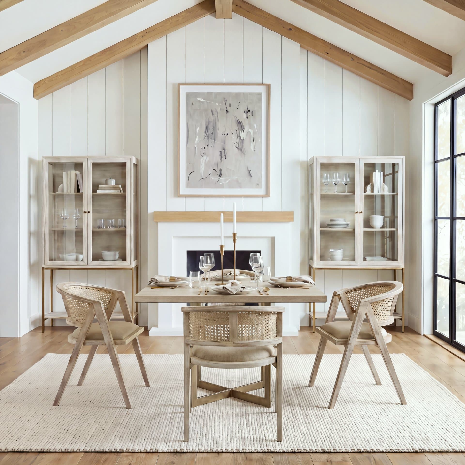 Faye 48"L x 48"W Square Dining Table | Modern | Beige Wood & Antique Gold Metal | Seats 4 — product photograph