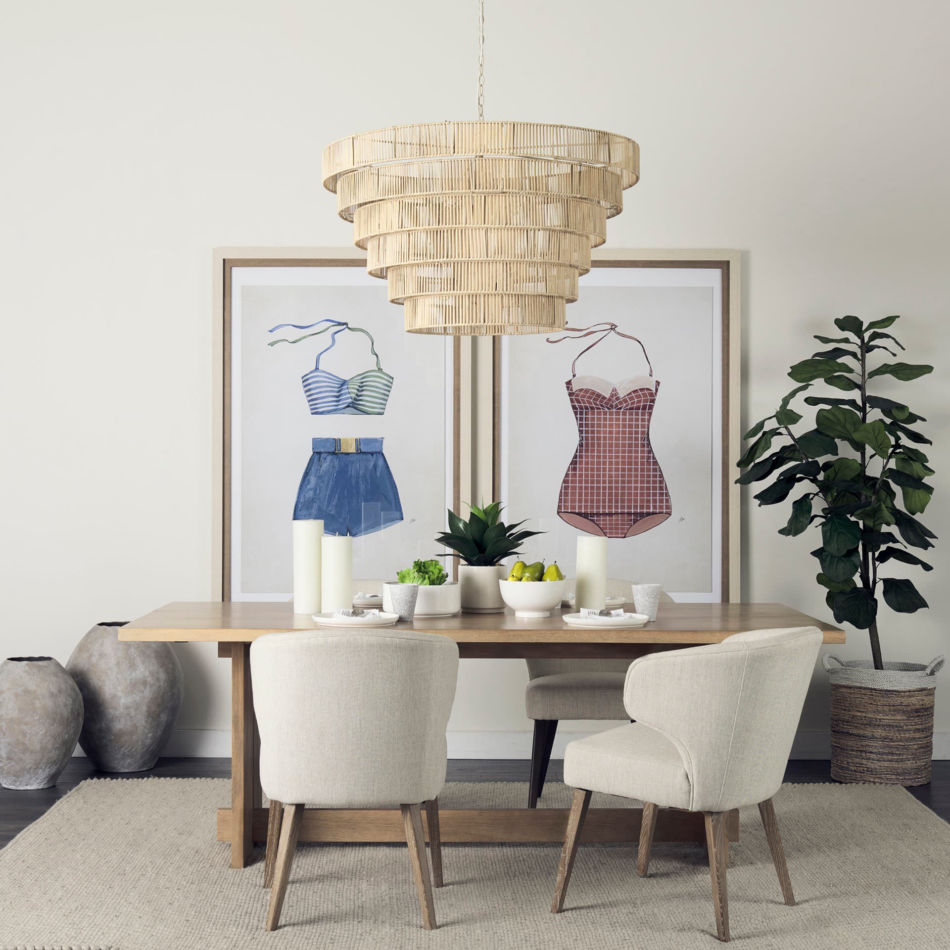 Swimsuit Pink by Mercana Studio a Hand Embellished Textured Framed Art Print Matted under Glass — in a styled room